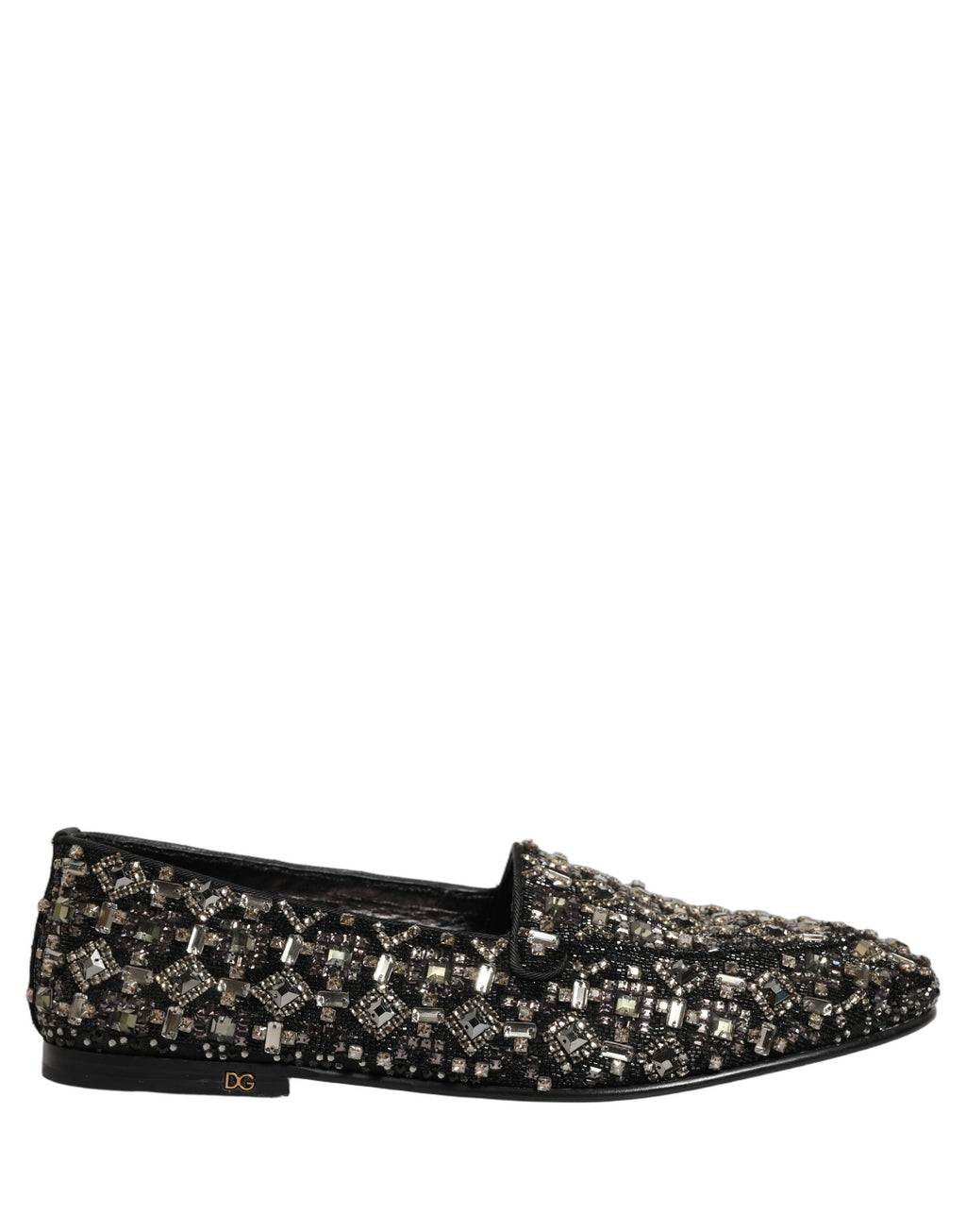 Chaussures loafers en cuir argenté Dolce & Gabbana avec logo, style slip-on, élégantes et modernes pour femmes.
