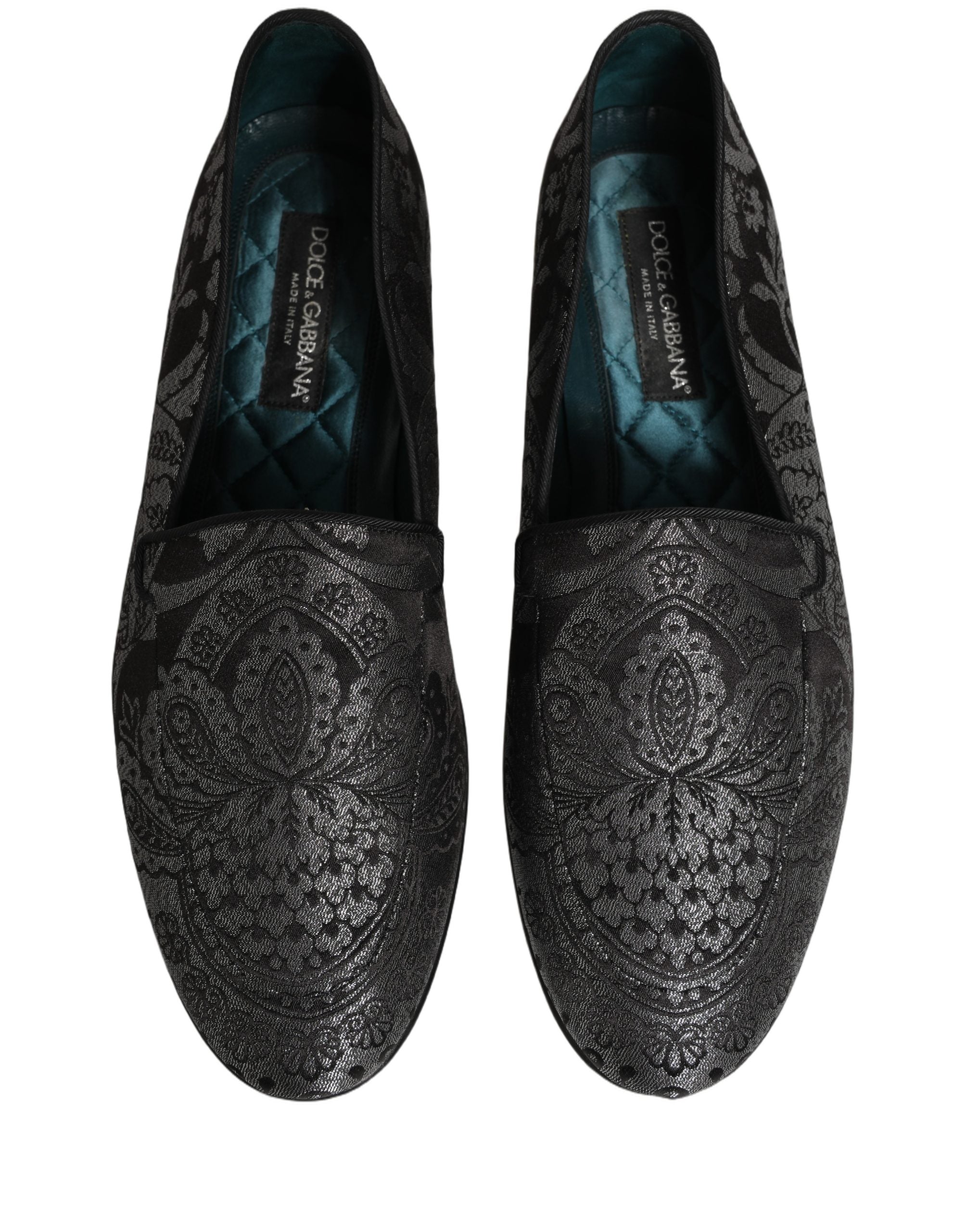 Chaussures mocassins en cuir jacquard argenté pour homme de Dolce & Gabbana, slip-on élégants et sophistiqués.