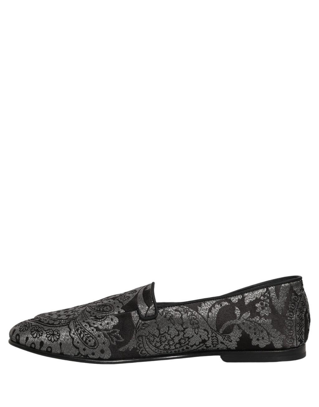 Chaussures mocassins Dolce & Gabbana en jacquard argenté avec détails en cuir, élégantes et confortables.