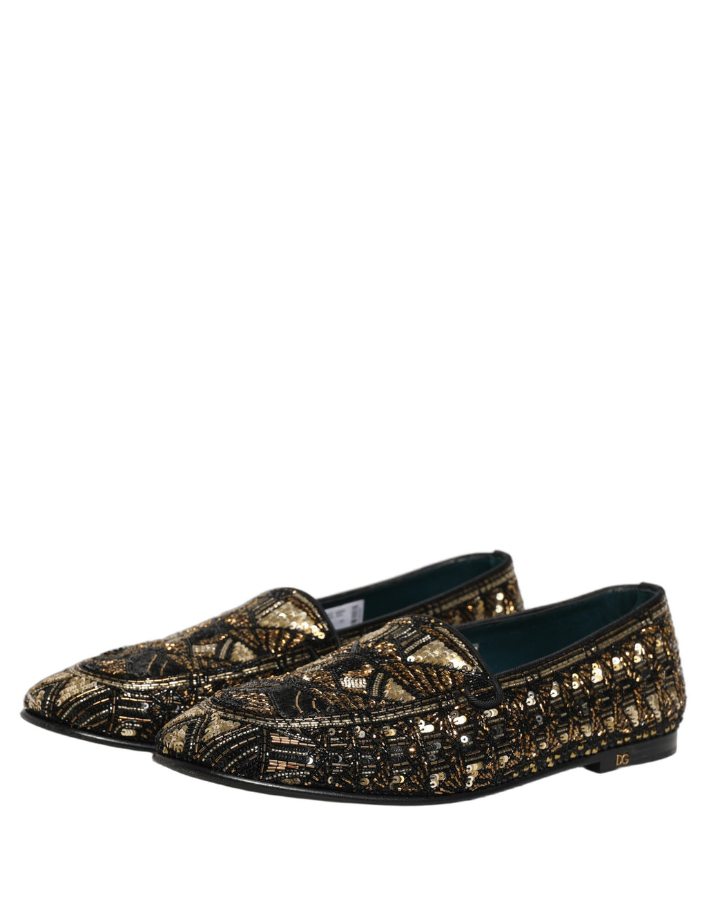 Chaussures mocassins Dolce & Gabbana noires et ornementées avec embellissements, style slip-on, élégantes et luxueuses.
