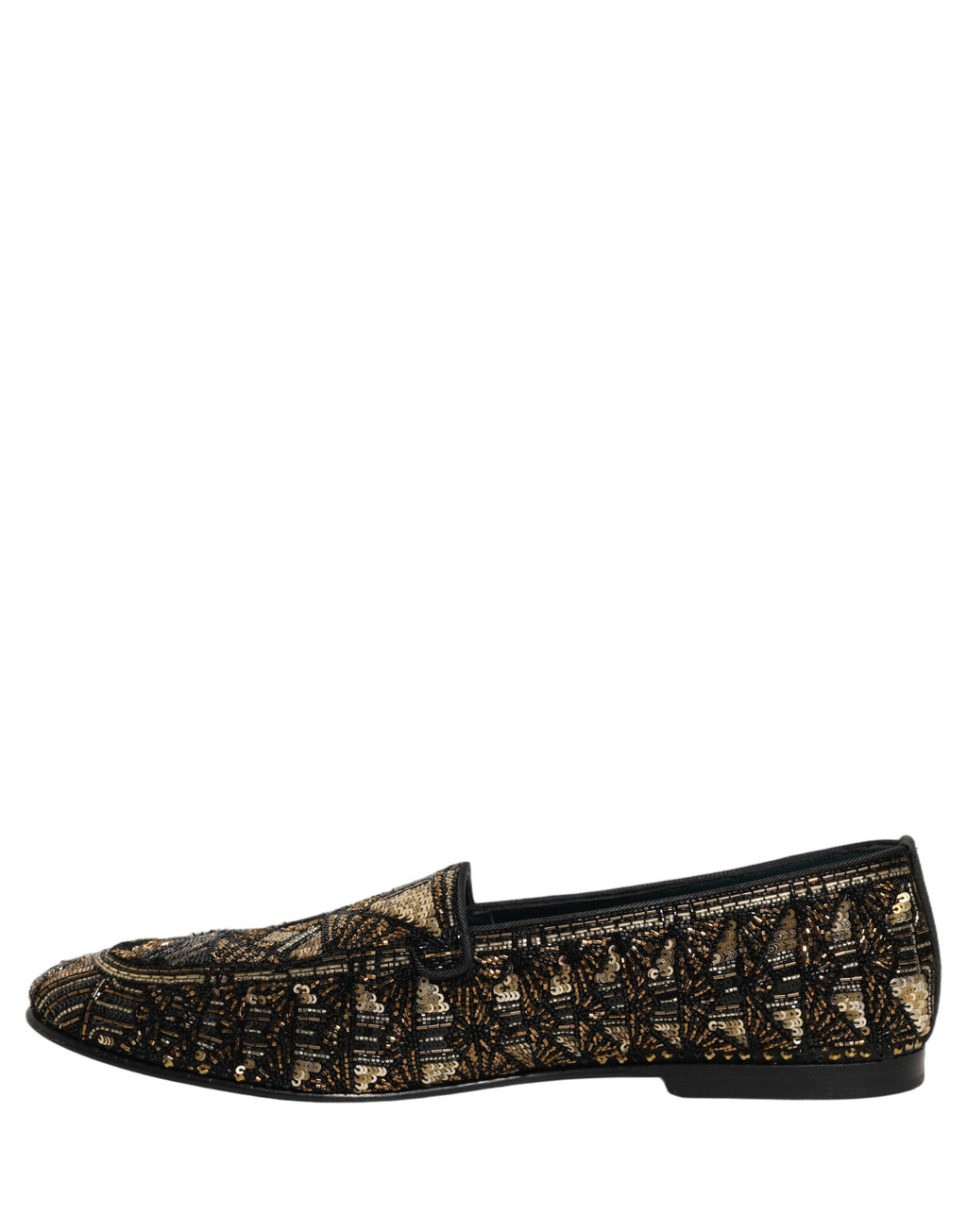 Chaussures mocassins Dolce & Gabbana noires et or ornées de broderies et embellissements élégants.
