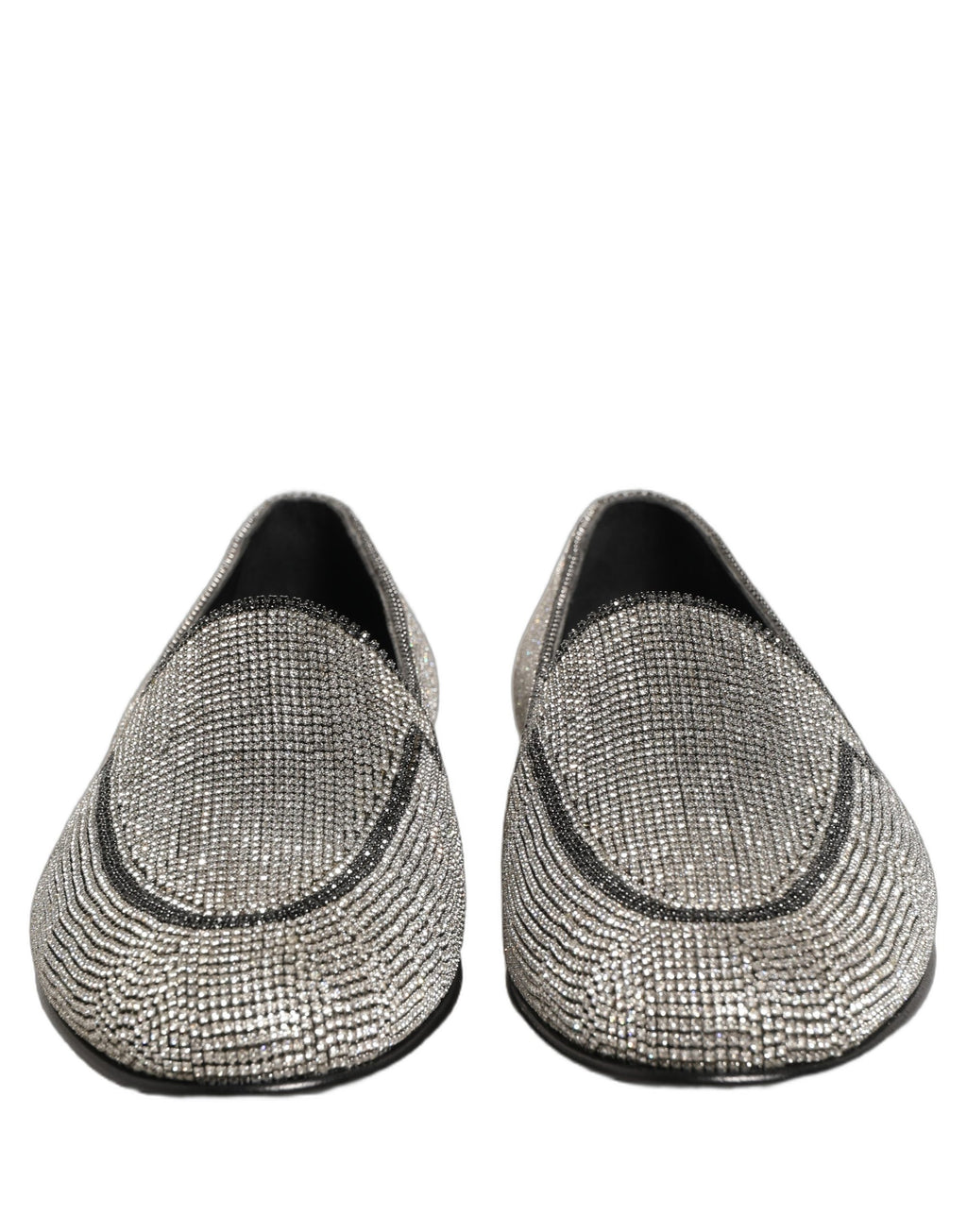 Chaussures Homme mocassins Dolce & Gabbana en argent avec cristaux brillants et détails élégants.