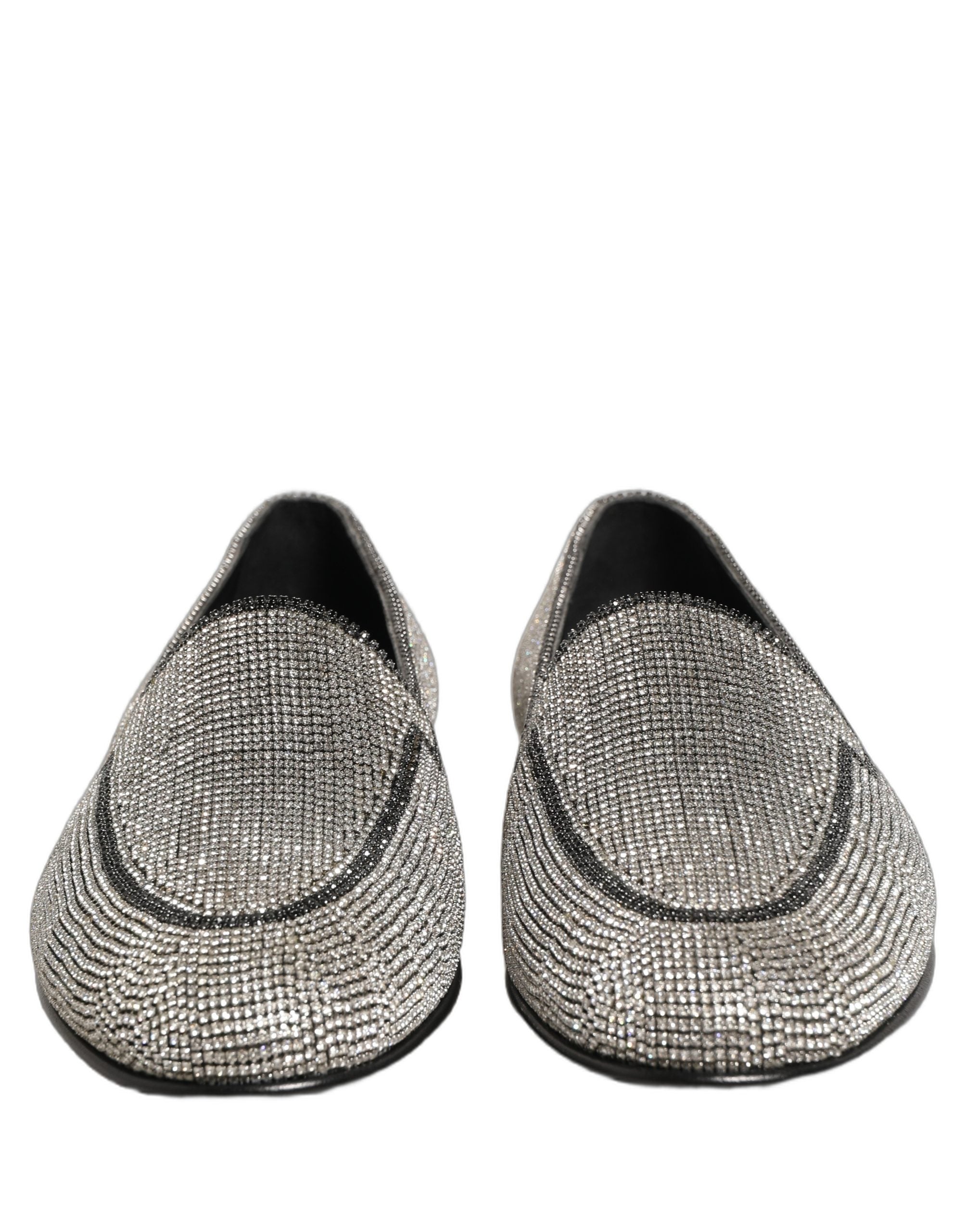 Chaussures Homme mocassins Dolce & Gabbana en argent avec cristaux brillants et détails élégants.