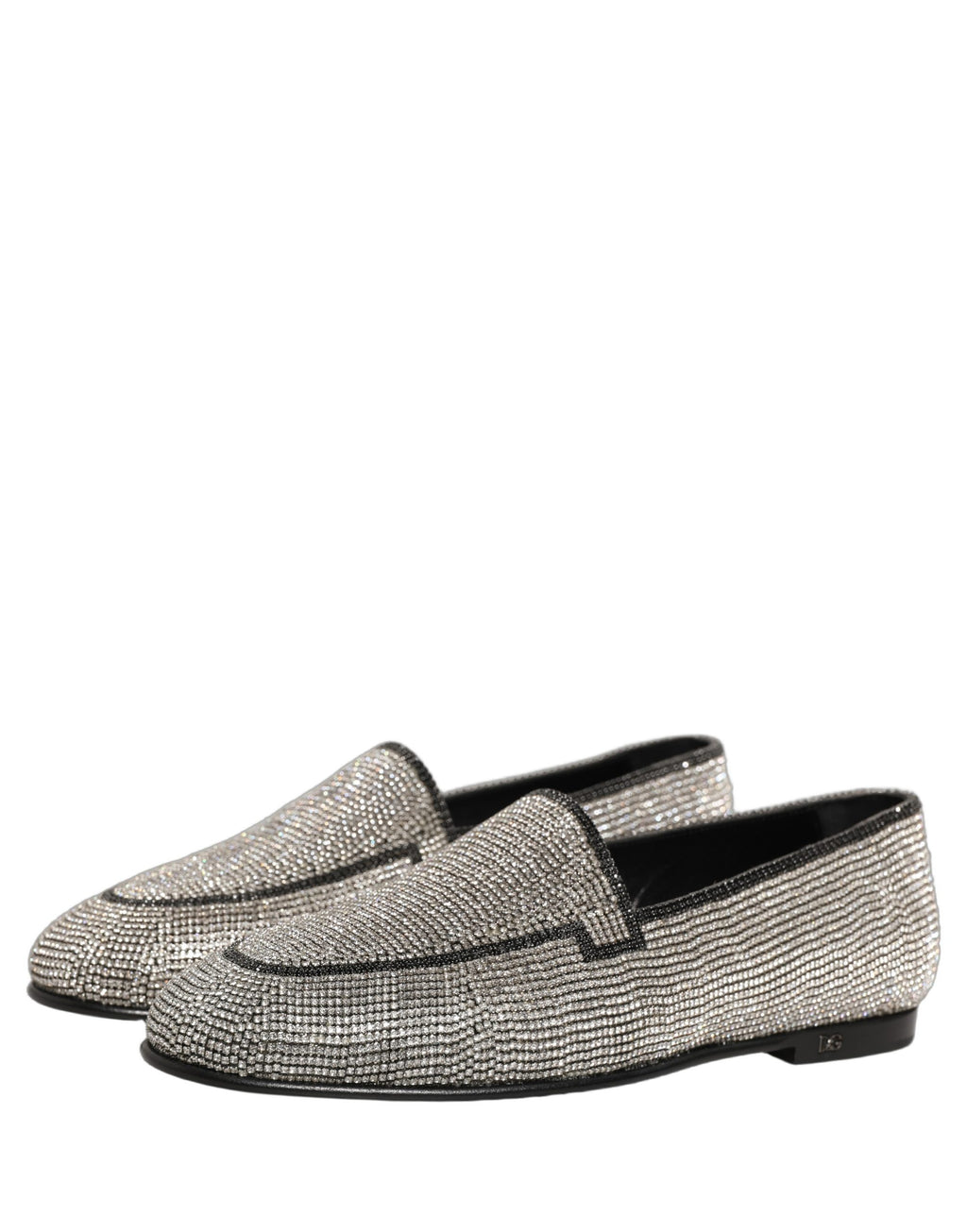 Chaussures mocassins pour homme Dolce & Gabbana en argent avec cristaux brillants, élégantes et sophistiquées.