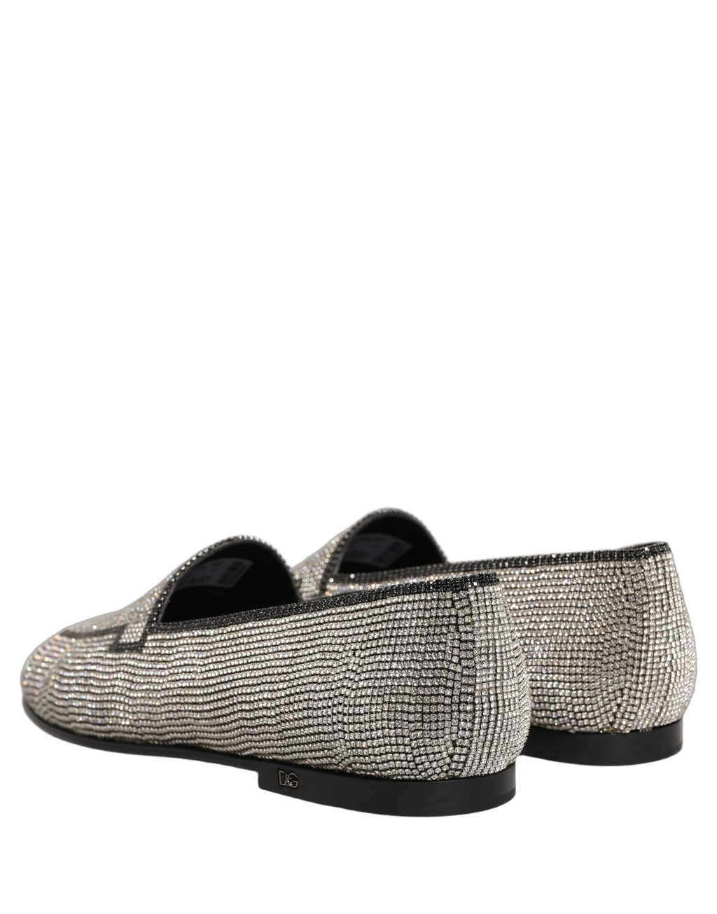 Chaussures mocassins pour homme Dolce & Gabbana en argent avec cristaux brillants, élégantes et sophistiquées.
