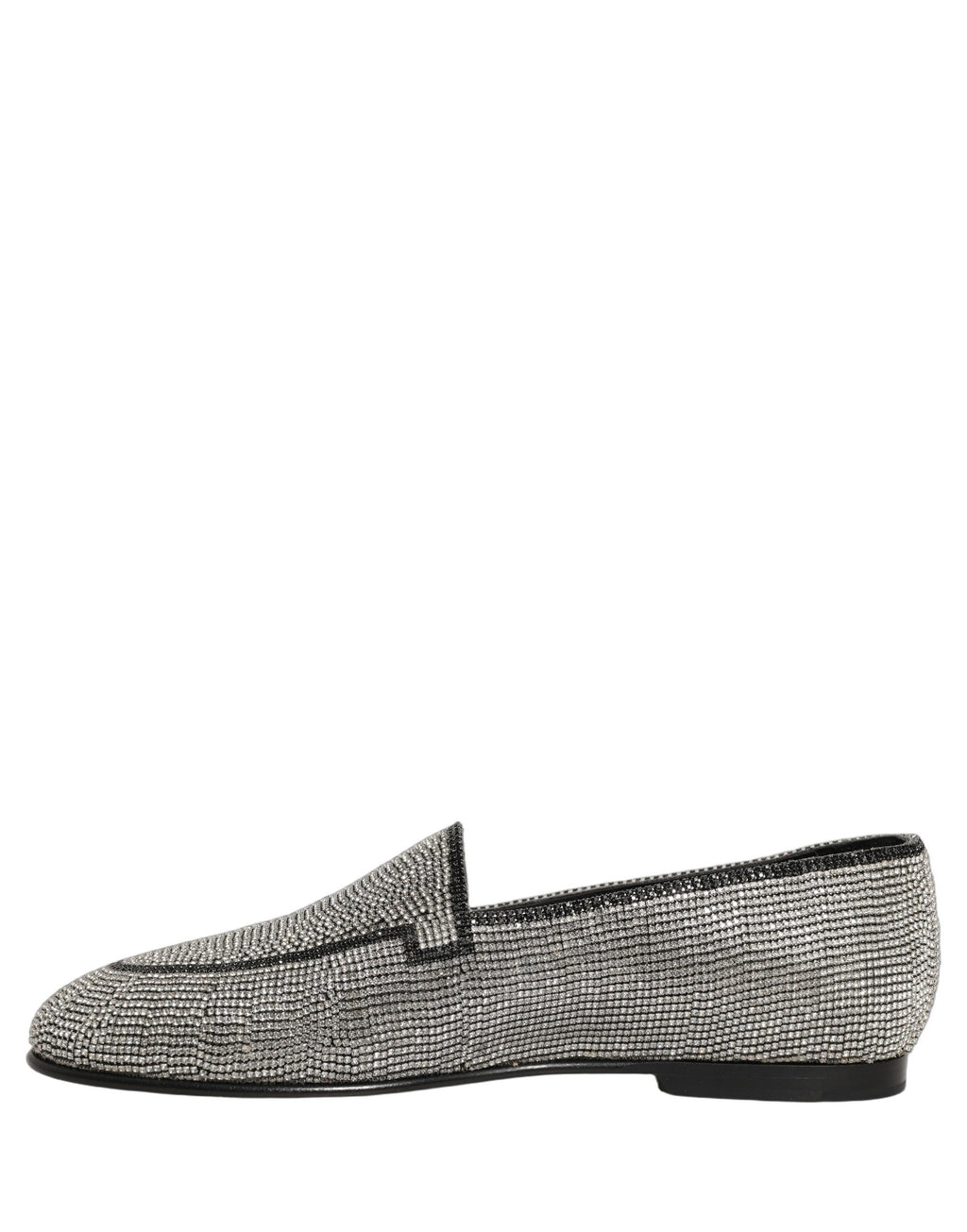 Chaussures loafers pour homme Dolce & Gabbana en argent avec cristaux brillants, élégantes et sophistiquées.