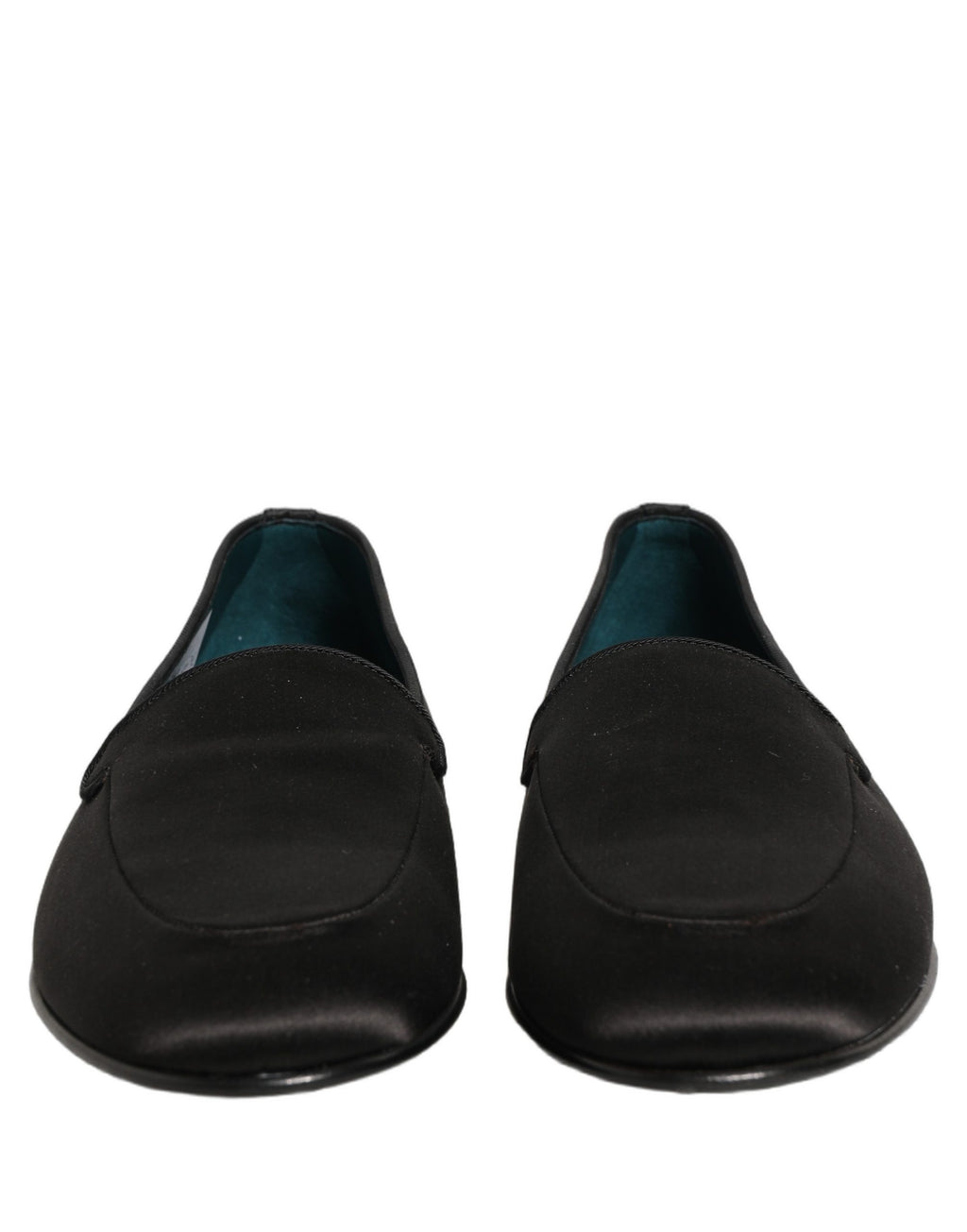 Chaussures mocassins Dolce & Gabbana en satin noir avec logo, chaussures plates élégantes pour femmes.