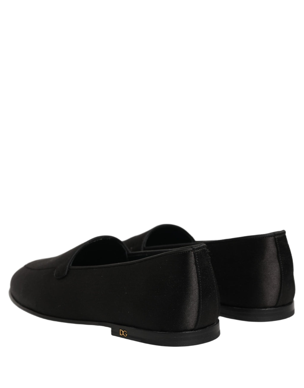 Chaussures Dolce & Gabbana mocassins en satin noir avec logo, chaussures plates slip-on élégantes pour femmes.