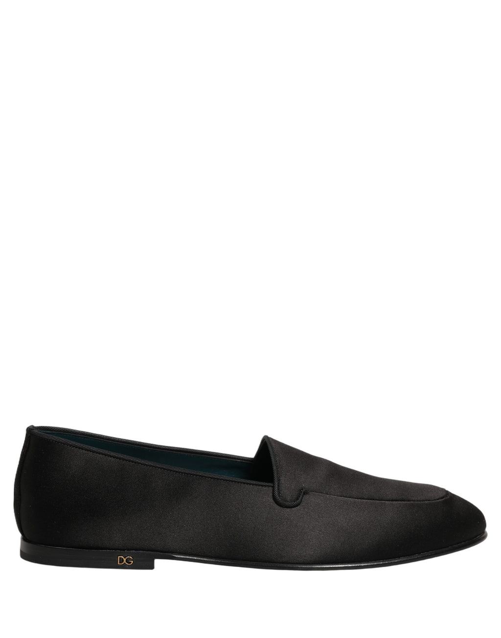 Chaussures Dolce & Gabbana, mocassins en satin noir avec logo, slip-on élégants, pour femmes.