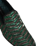 Chaussures loafers Dolce & Gabbana en argent et vert ornées de détails embellis, vues de face.