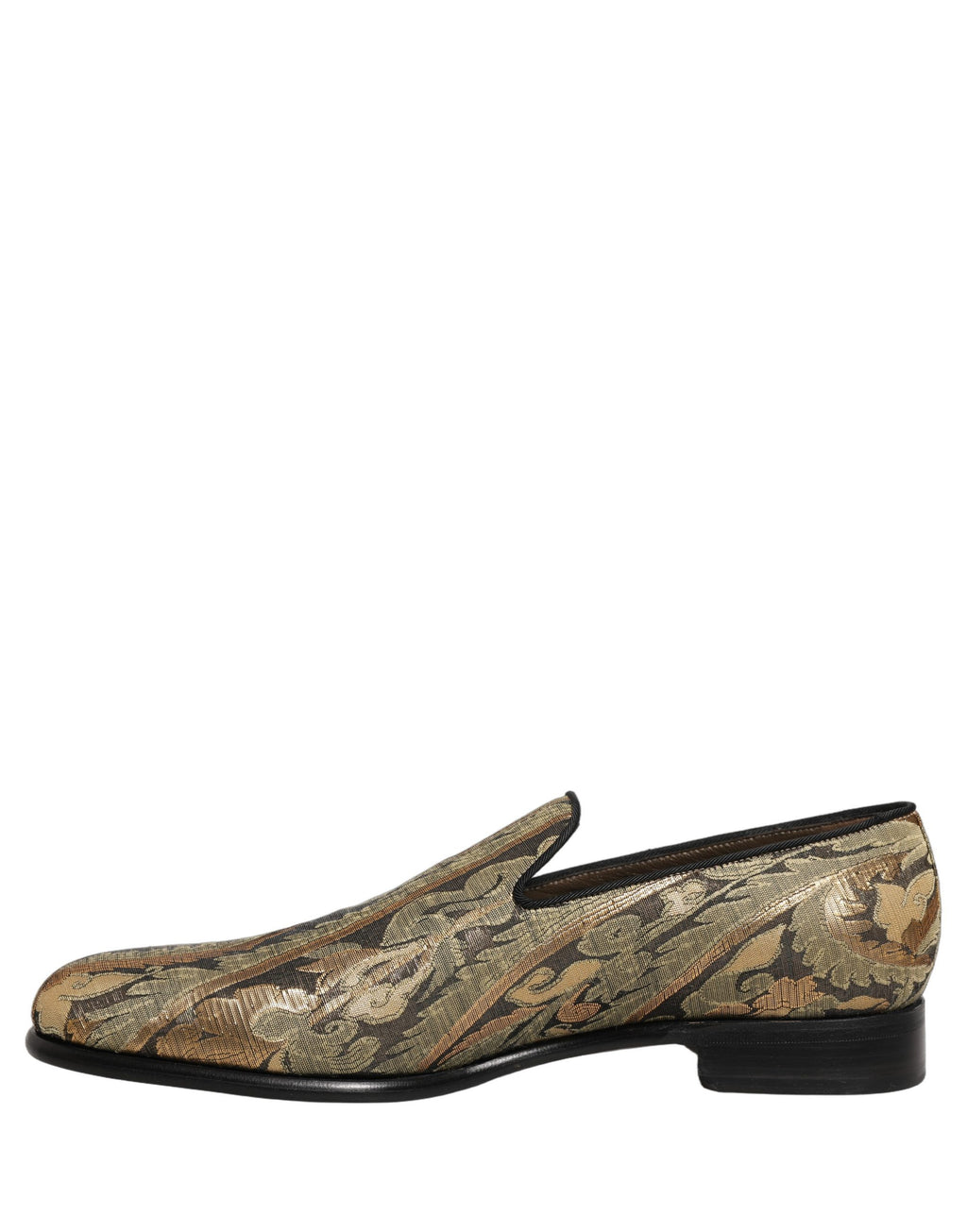 Chaussures mocassins pour hommes Dolce & Gabbana en brocart doré, élégantes et confortables pour un style sophistiqué.