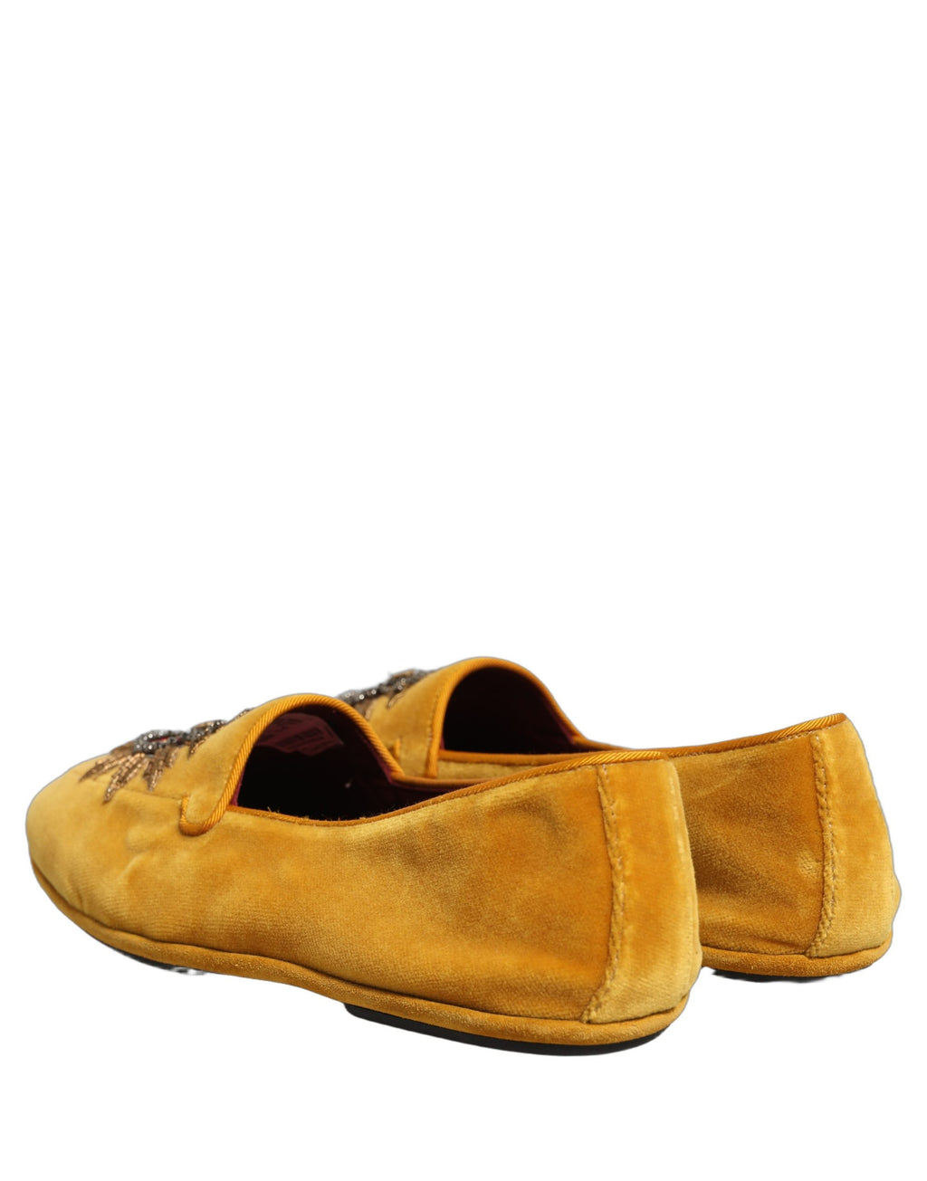 Chaussures Dolce & Gabbana, mocassins en velours jaune avec cœur DG, chaussures plates élégantes et confortables.