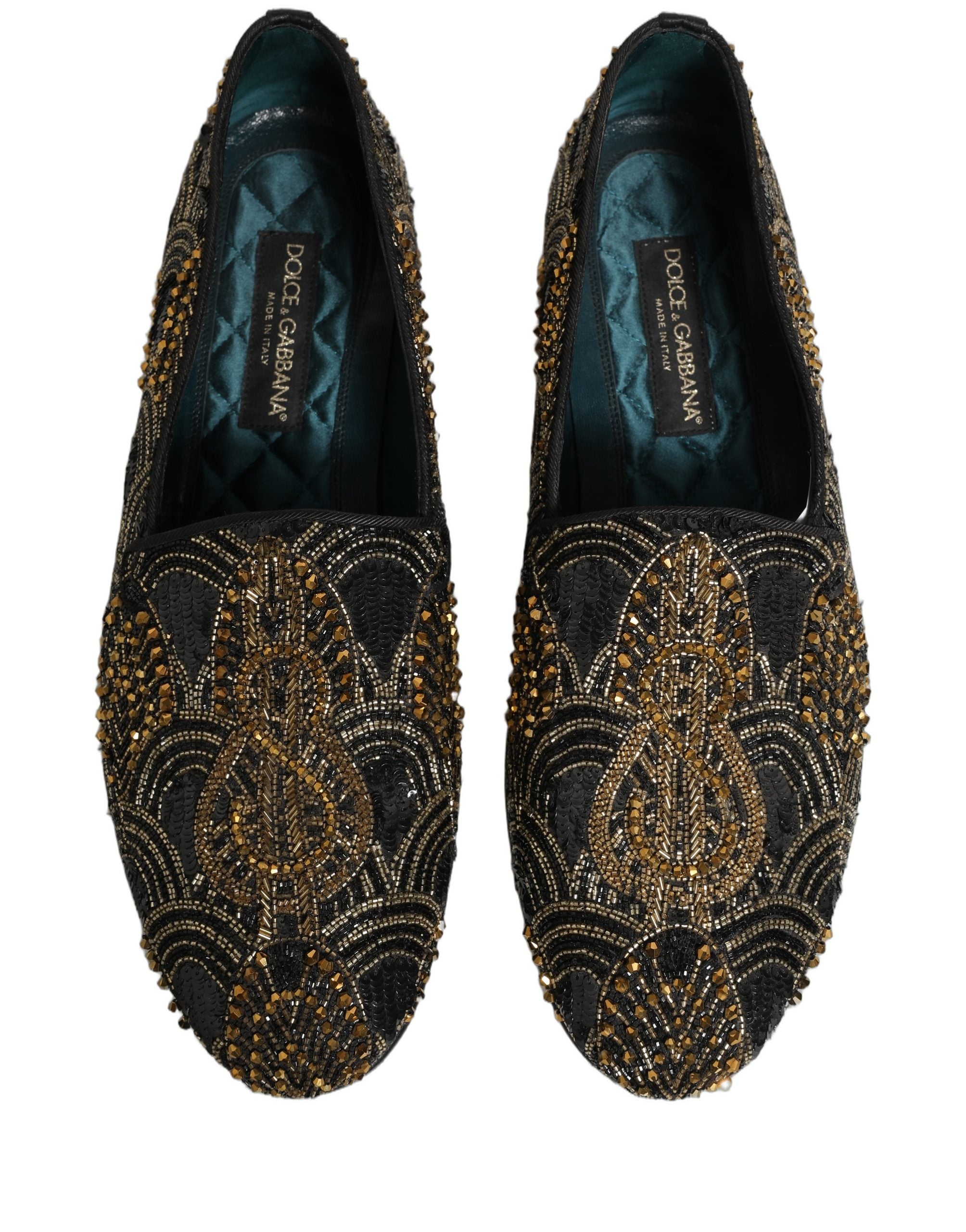 Chaussures mocassins Dolce & Gabbana noires et ornées de détails embellis, élégantes et sophistiquées pour femmes.