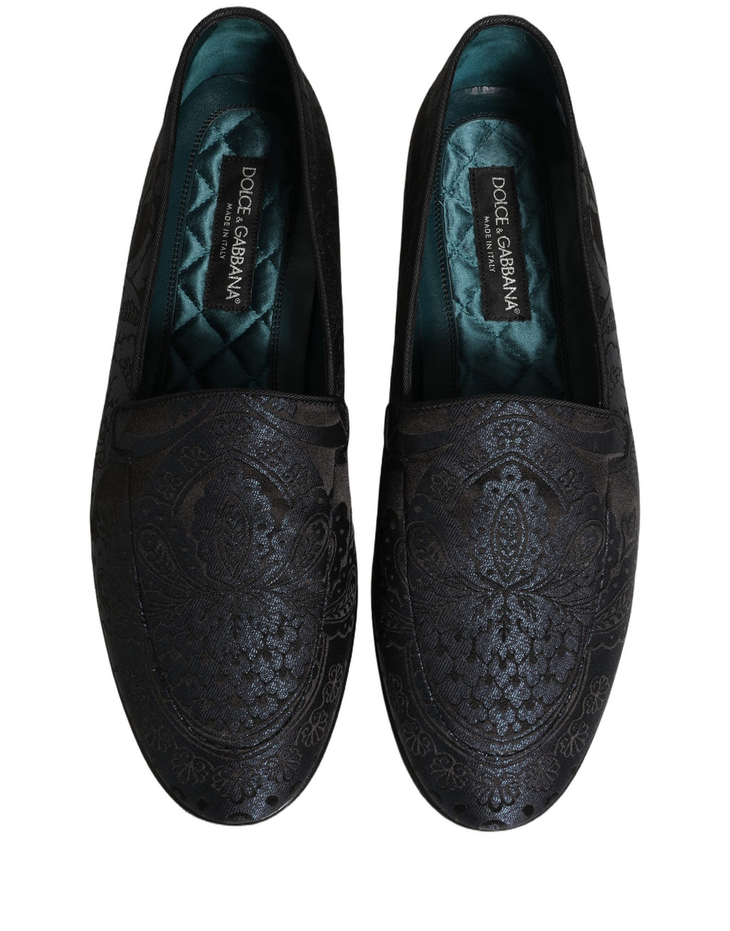 Chaussures mocassins slip-on en cuir jacquard bleu de Dolce & Gabbana, style élégant et sophistiqué.
