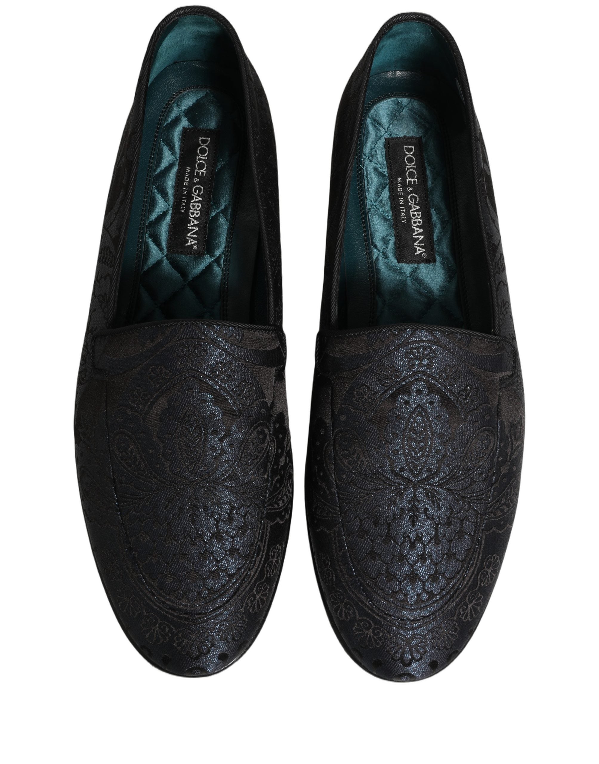 Chaussures mocassins slip-on en cuir jacquard bleu de Dolce & Gabbana, style élégant et sophistiqué.
