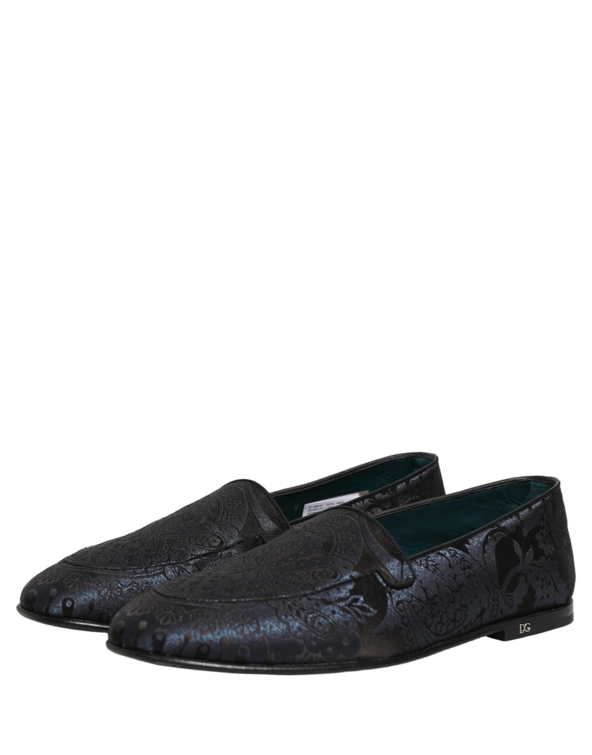 Chaussures mocassins en cuir jacquard bleu Dolce & Gabbana, slip-on élégants et stylés pour homme.