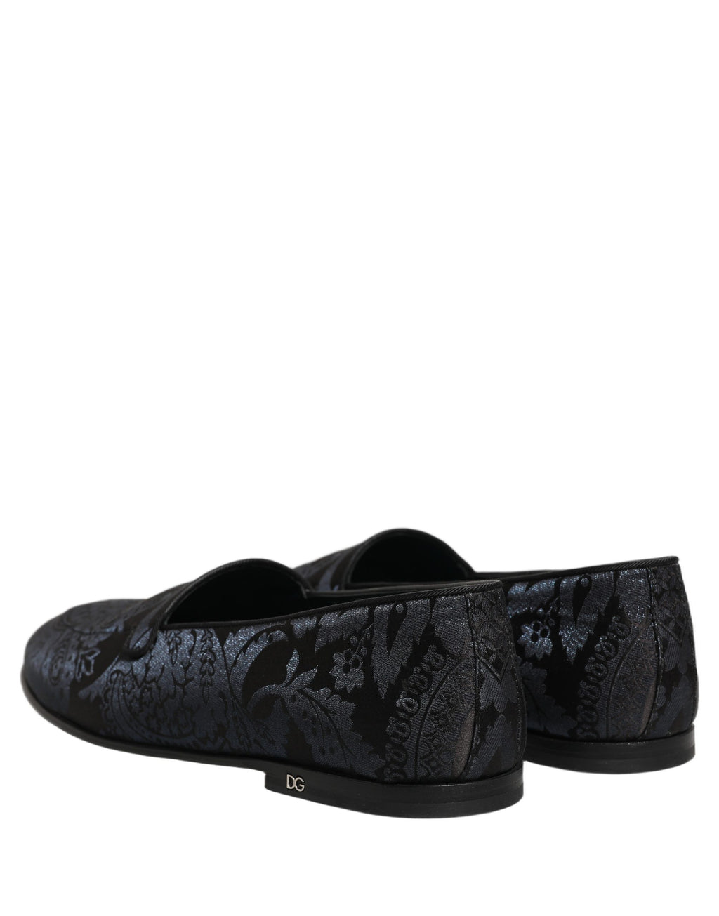 Chaussures mocassins Dolce & Gabbana en jacquard bleu et cuir, slip-on élégants et confortables.