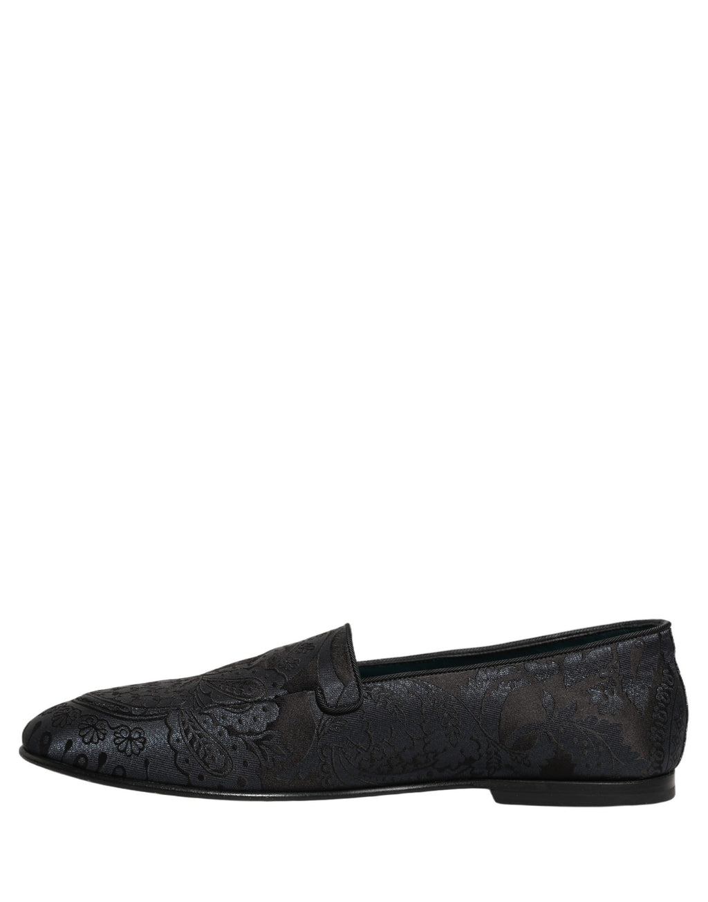 Chaussures mocassins Dolce & Gabbana en jacquard bleu et cuir, slip-on élégants pour homme.