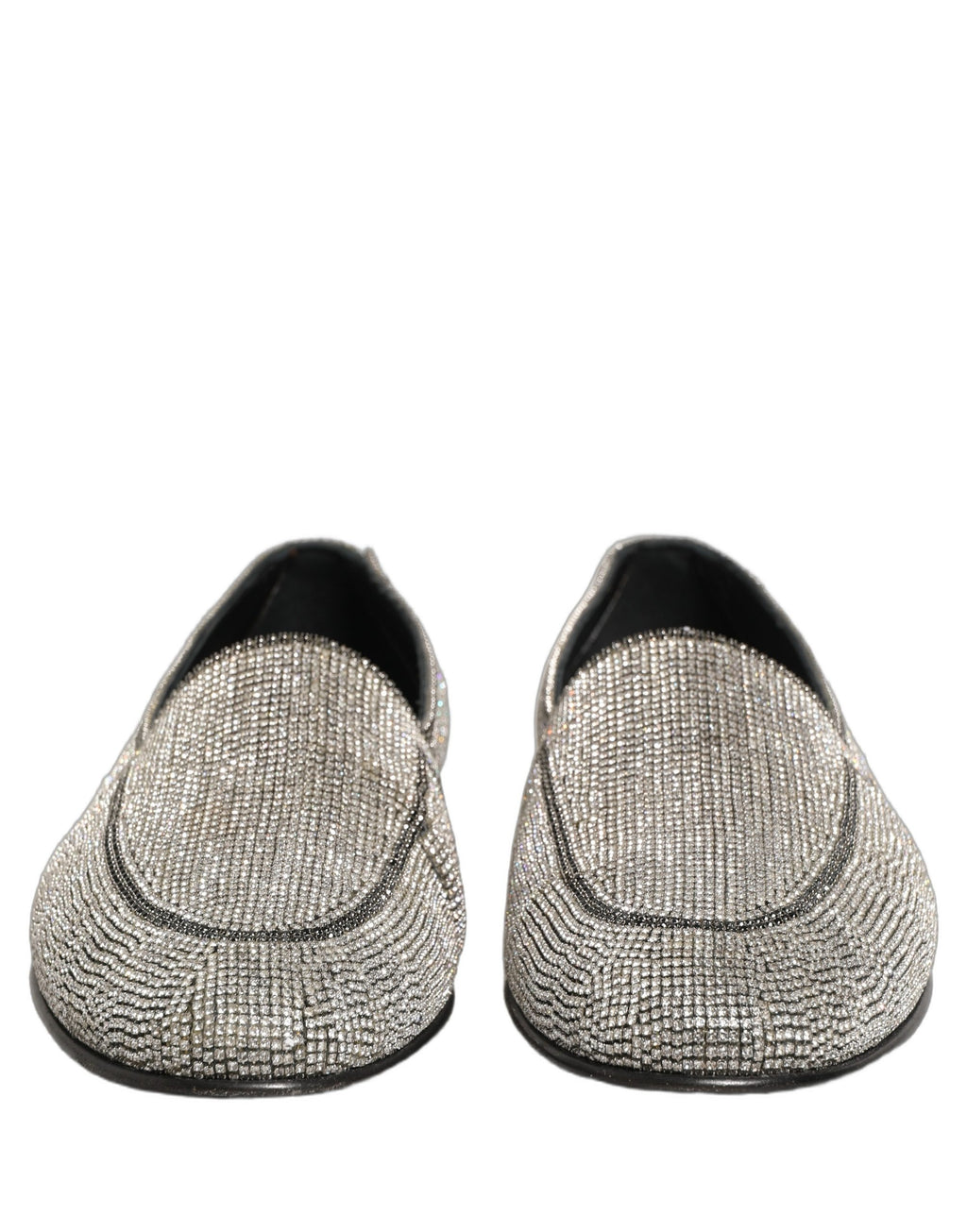 Chaussures homme mocassins Dolce & Gabbana en argent avec cristaux scintillants, élégantes et luxueuses.