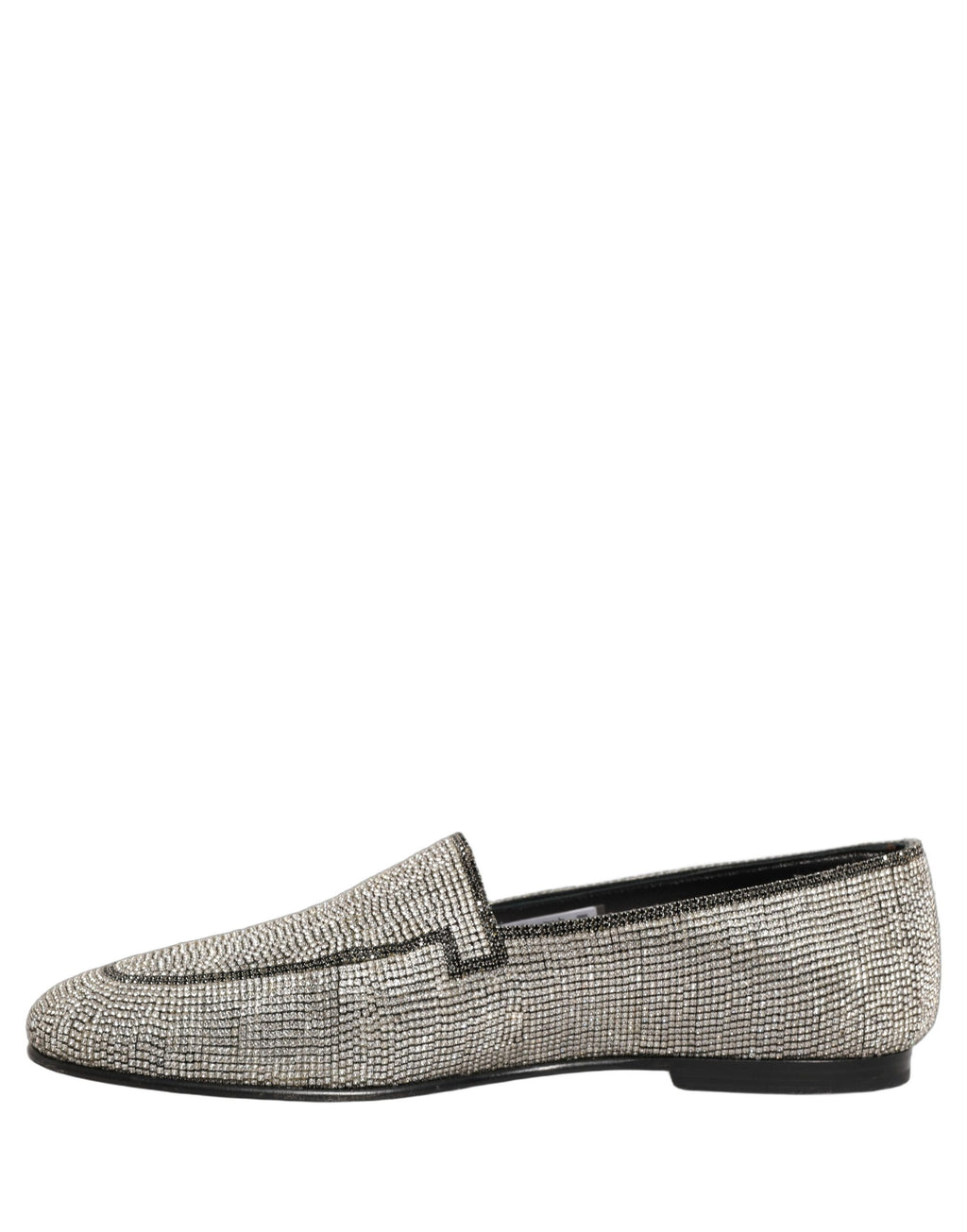 Chaussures mocassins pour hommes Dolce & Gabbana en argent avec cristaux brillants et détails élégants.