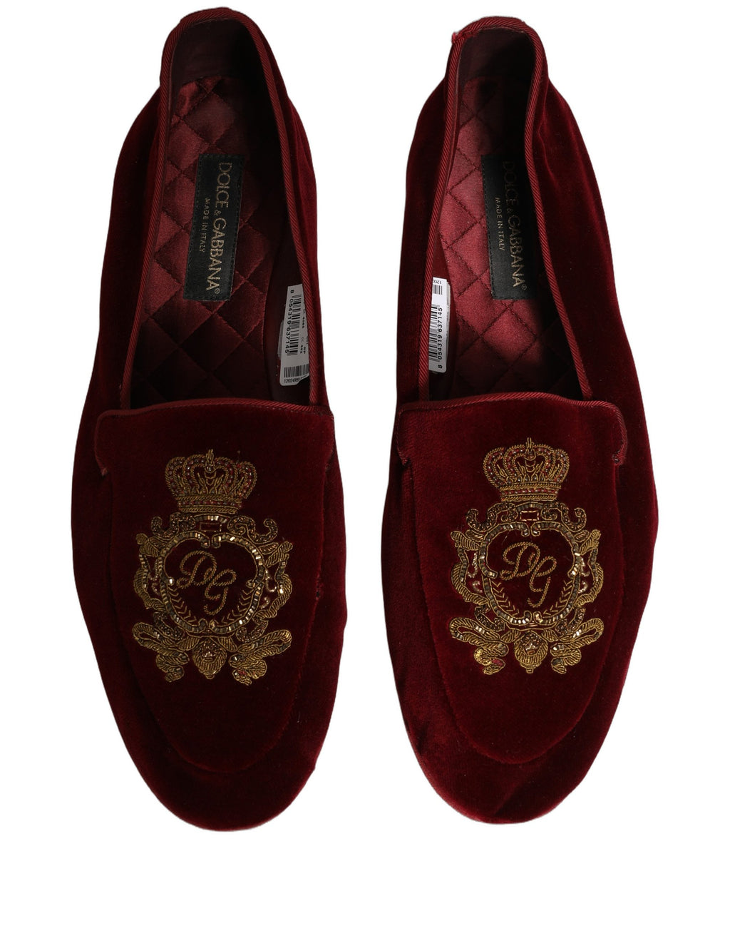 Chaussures mocassins en velours bordeaux Dolce & Gabbana avec broderie de couronne élégante, pour un style sophistiqué.