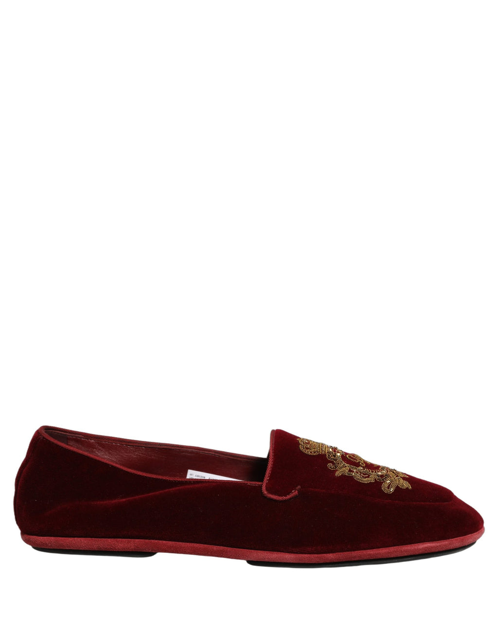 Chaussures loafers Dolce & Gabbana en velours bordeaux avec broderie de couronne, style élégant et sophistiqué.