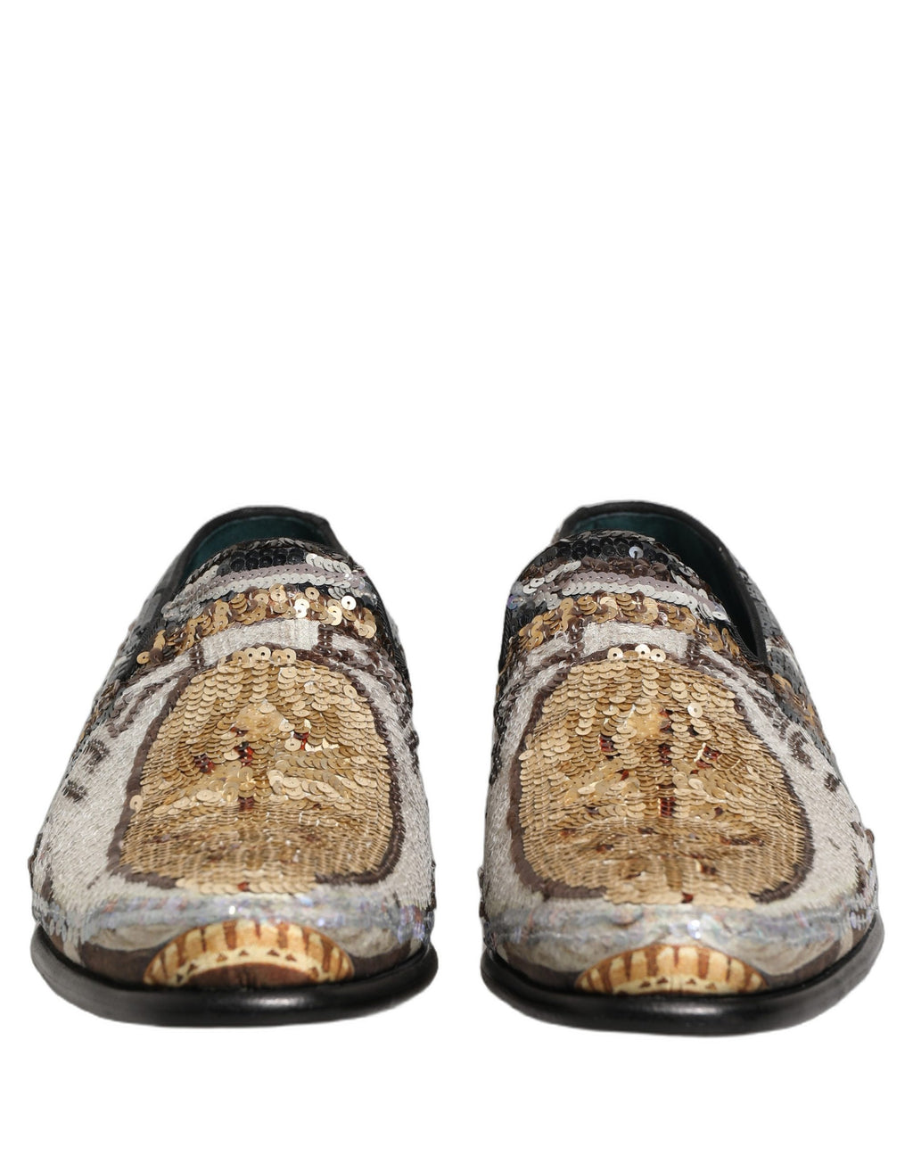 Chaussures mocassins Dolce & Gabbana brodées multicolores avec sequins, élégantes et ornées de motifs colorés.