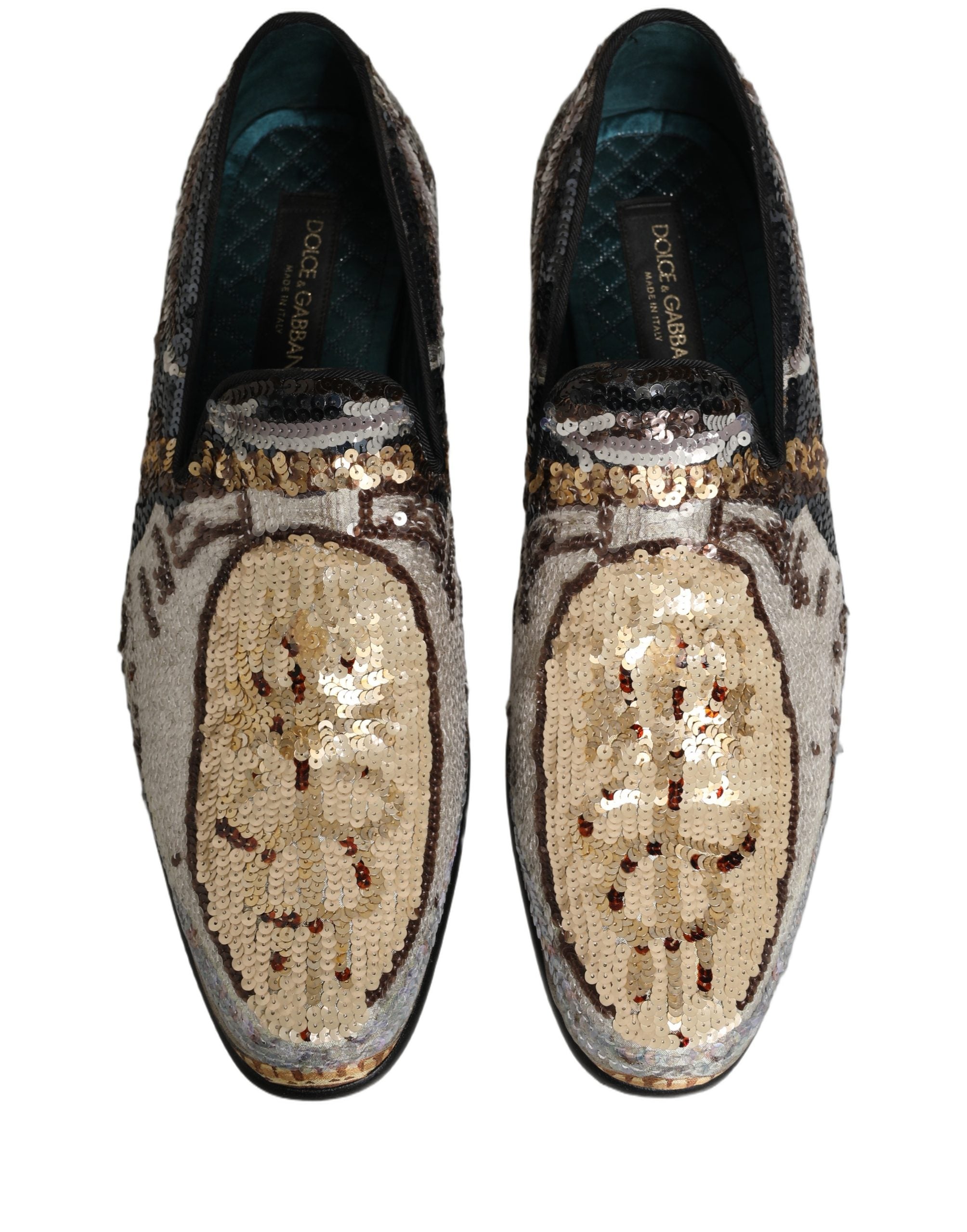 Chaussures mocassins Dolce & Gabbana à sequins brodés multicolores, élégantes et colorées, pour un style sophistiqué.