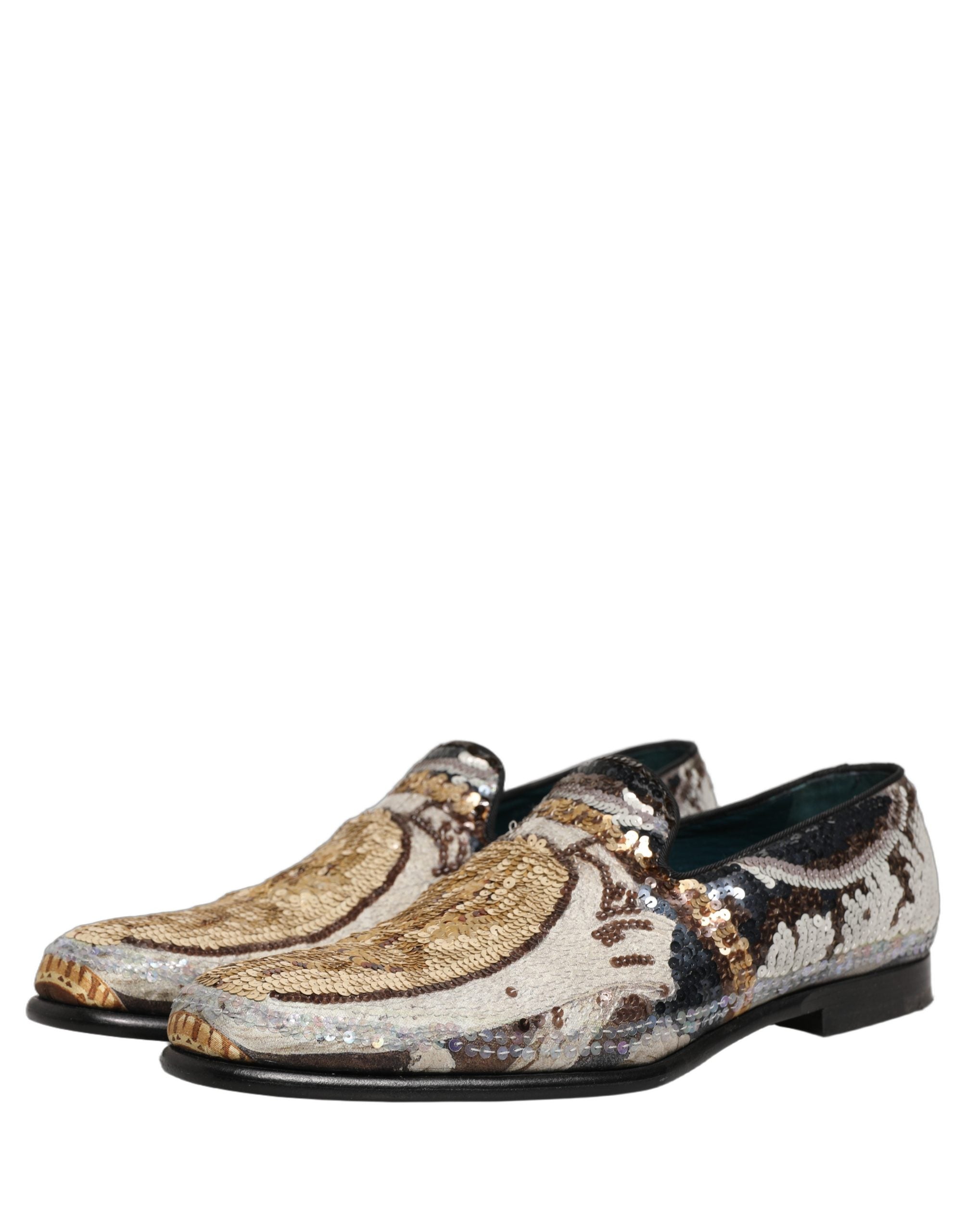 Chaussures loafers Dolce & Gabbana à sequins et broderies multicolores, élégantes et sophistiquées.