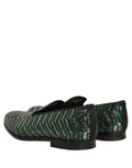 Chaussures loafer Dolce & Gabbana argentées et vertes ornées de détails brillants, élégantes et sophistiquées.