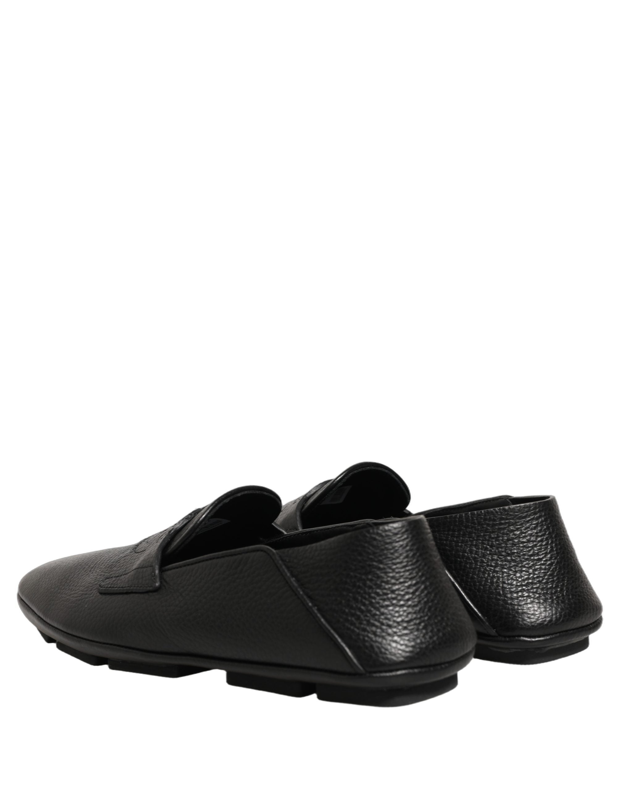Chaussures mocassins en cuir de cerf noir Dolce & Gabbana pour hommes, détail élégant et finition raffinée.