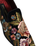 Chaussures mocassins Dolce & Gabbana en velours noir avec broderie florale élégante, détails raffinés et finition soignée.