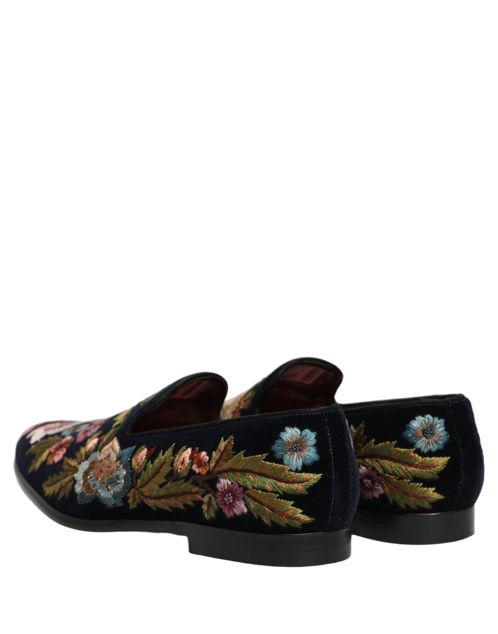 Chaussures loafers en velours noir Dolce & Gabbana avec broderies florales élégantes.