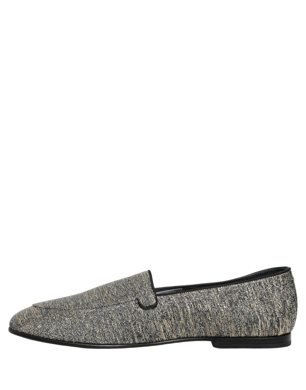 Chaussures mocassins Dolce & Gabbana en lurex gris avec logo DG et paillettes, à la mode et élégantes.