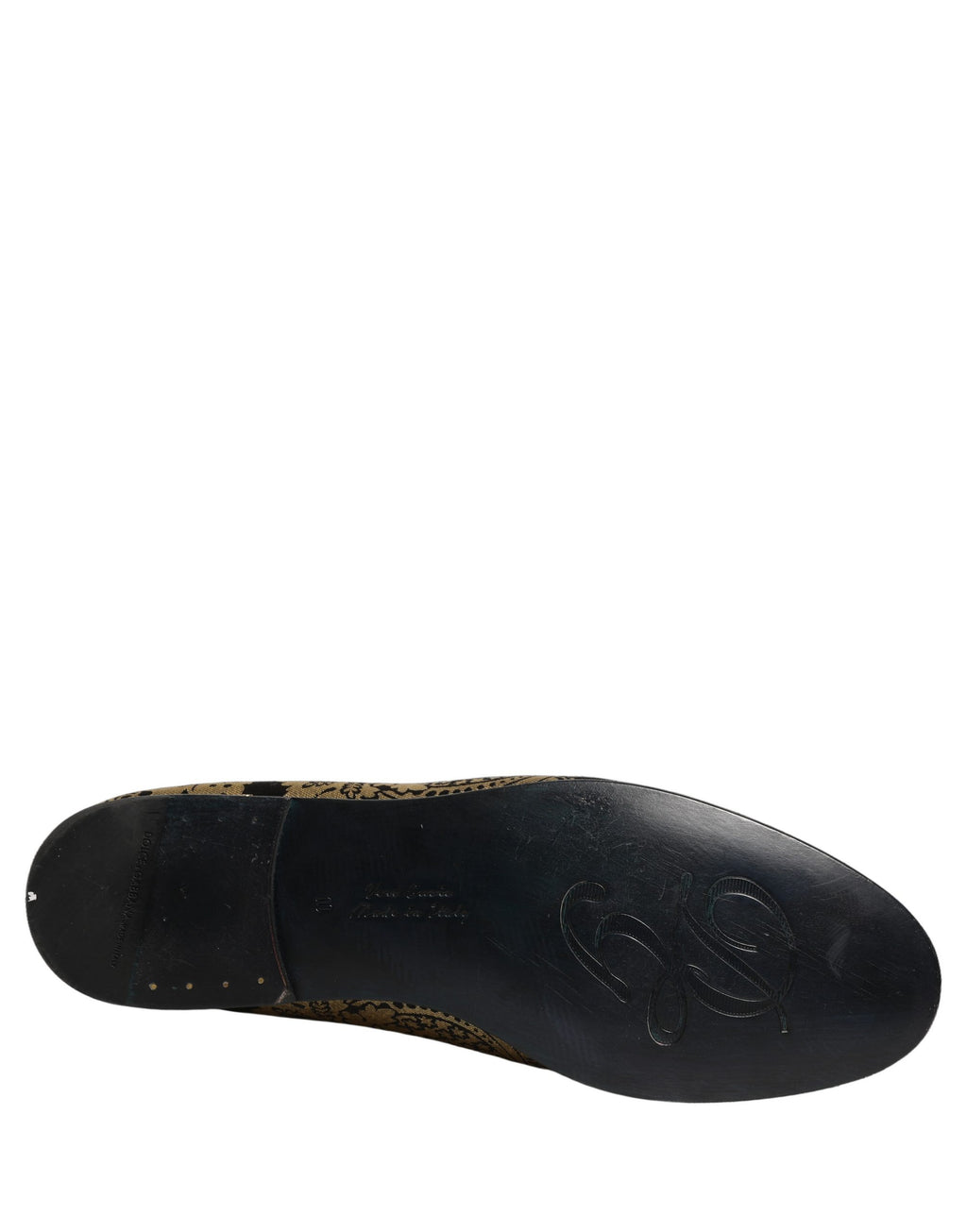 Chaussures mocassins Dolce & Gabbana en jacquard doré et cuir, modèle slip-on élégants et sophistiqués.