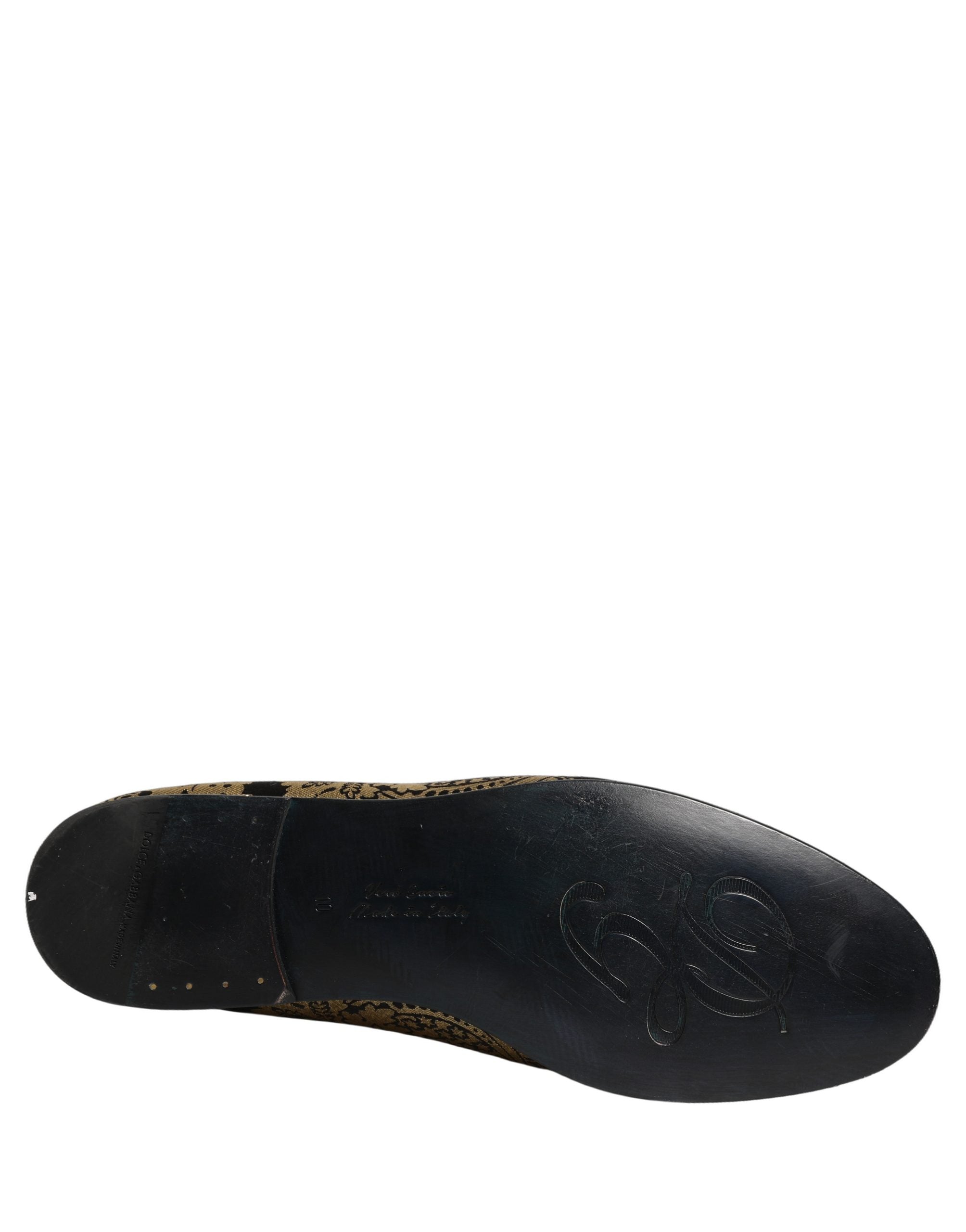 Chaussures mocassins Dolce & Gabbana en jacquard doré et cuir, modèle slip-on élégants et sophistiqués.