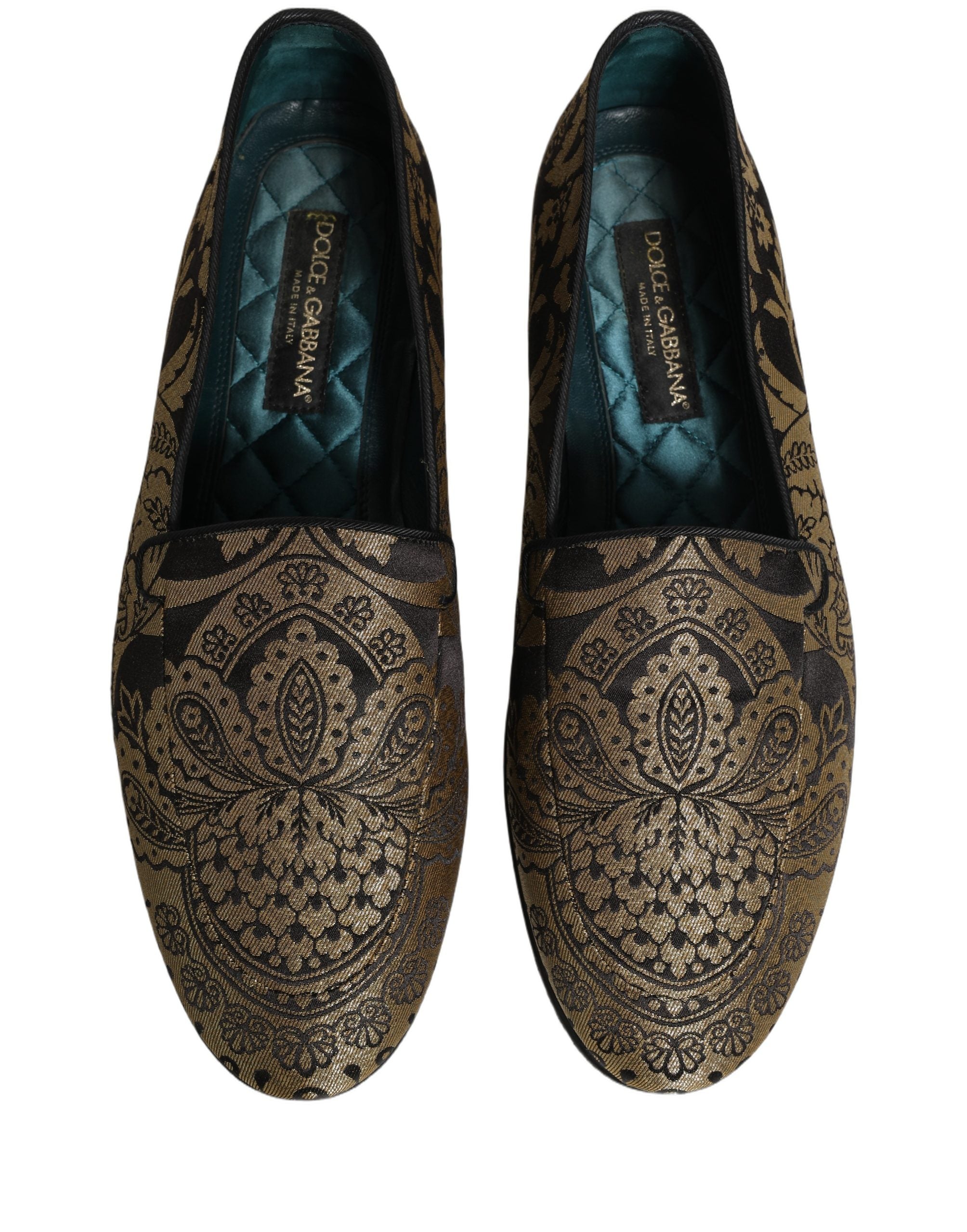 Chaussures mocassins en cuir jacquard doré Dolce & Gabbana, slip-on élégants avec finition raffinée, pour un style sophistiqué.