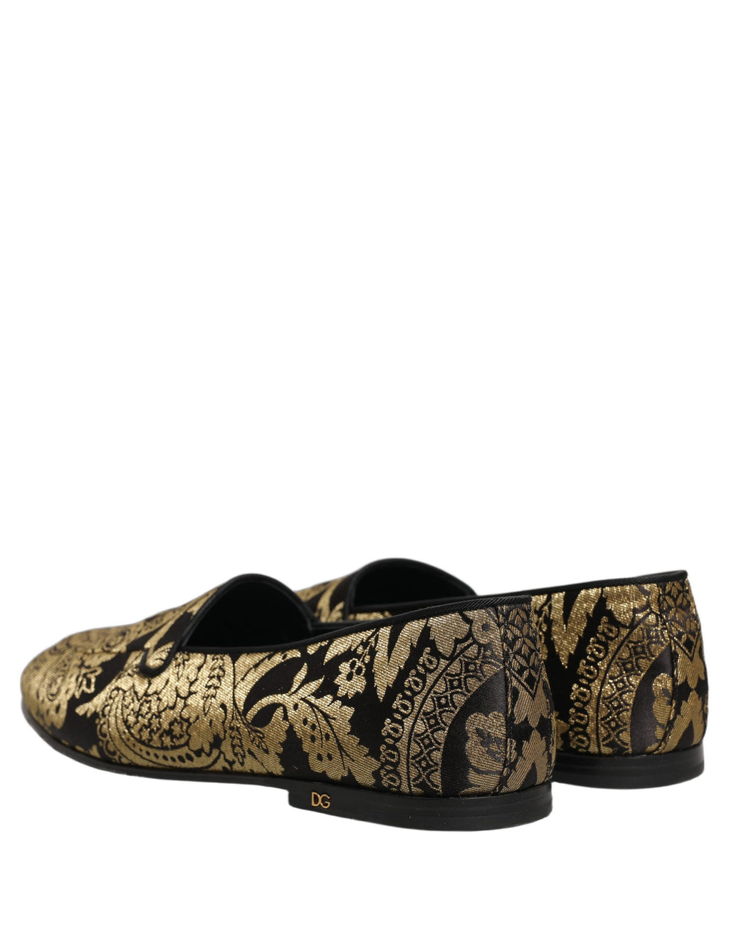 Chaussures mocassins Dolce & Gabbana en jacquard doré avec cuir, slip-on élégant pour homme.