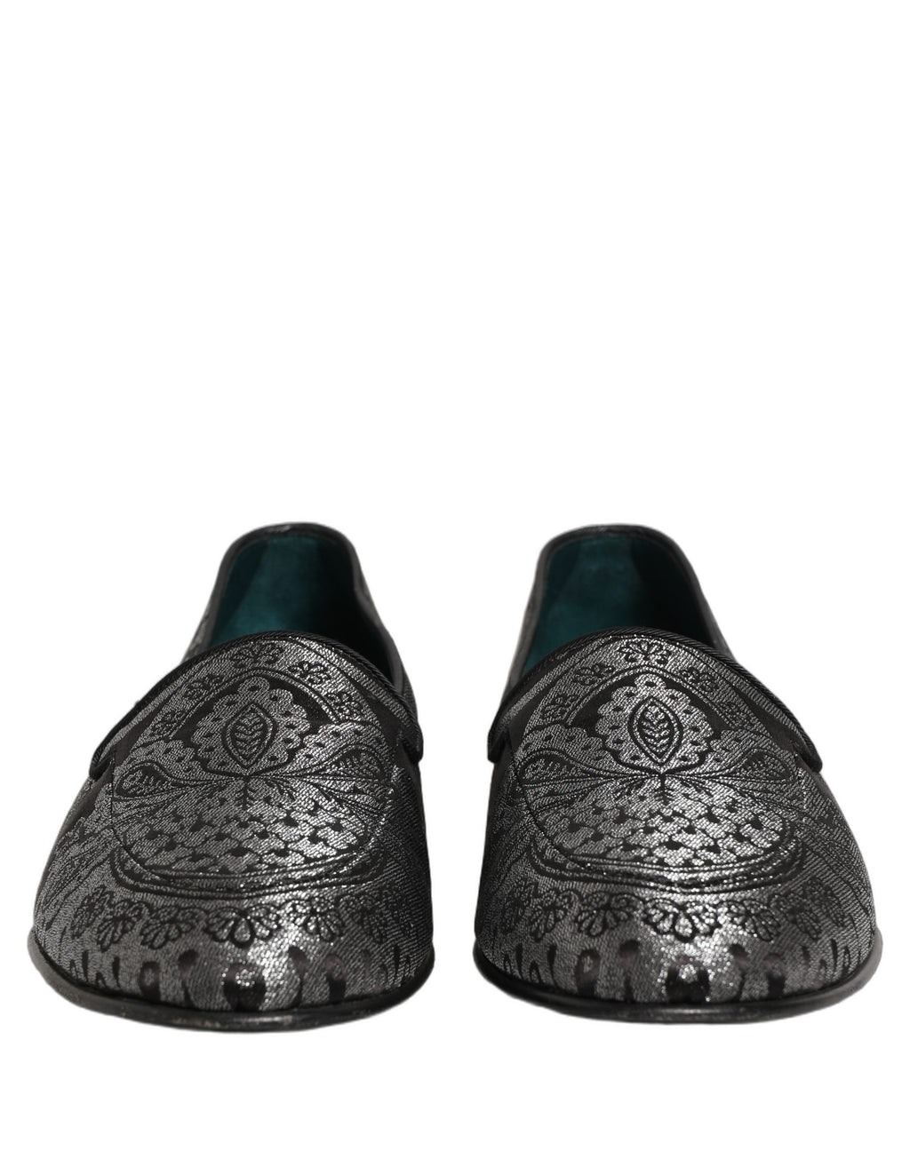 Chaussures mocassins en cuir jacquard argenté Dolce & Gabbana, slip-on élégants pour hommes.