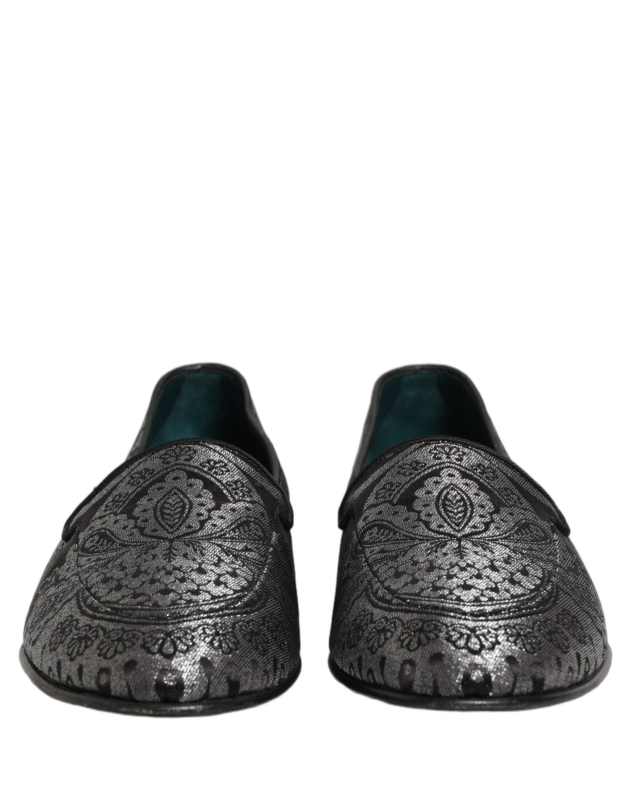 Chaussures mocassins en cuir jacquard argenté Dolce & Gabbana, slip-on élégants pour hommes.