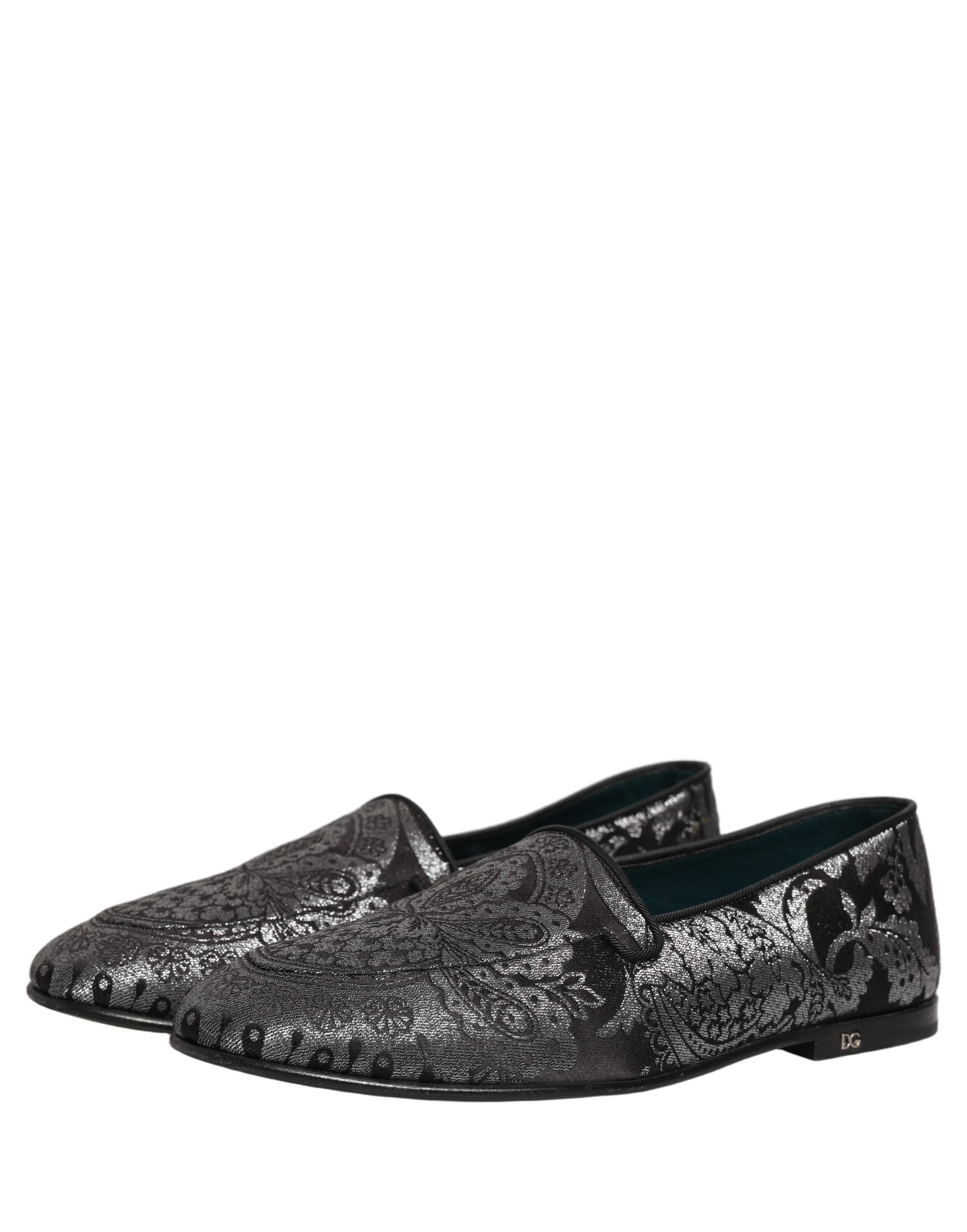 Chaussures mocassins en cuir jacquard argenté Dolce & Gabbana, Slip On élégants pour homme.