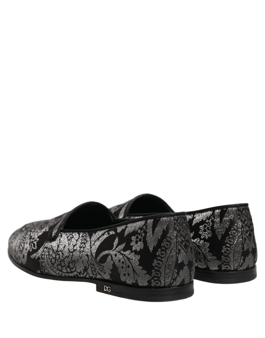 Chaussures mocassins en cuir jacquard argenté de Dolce & Gabbana, slip-on élégants pour homme.