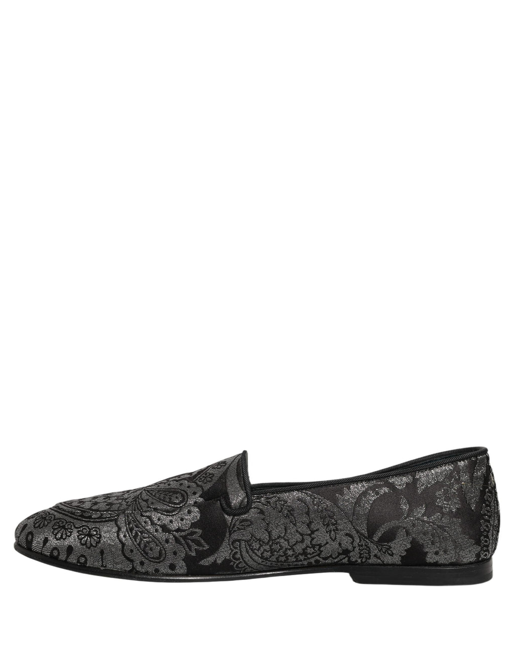Chaussures loafers en cuir Jacquard argenté Dolce & Gabbana, style slip-on, élégantes et modernes, visibles sur l'image.