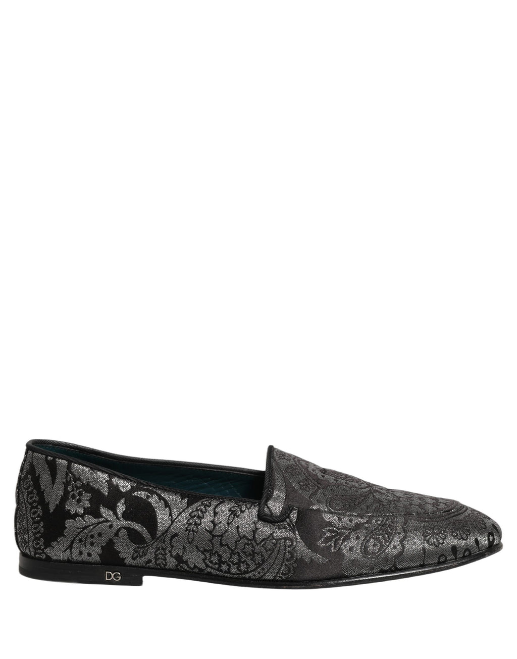 Chaussures mocassins en cuir argenté à jacquard de Dolce & Gabbana, slip-on élégants et sophistiqués pour homme.