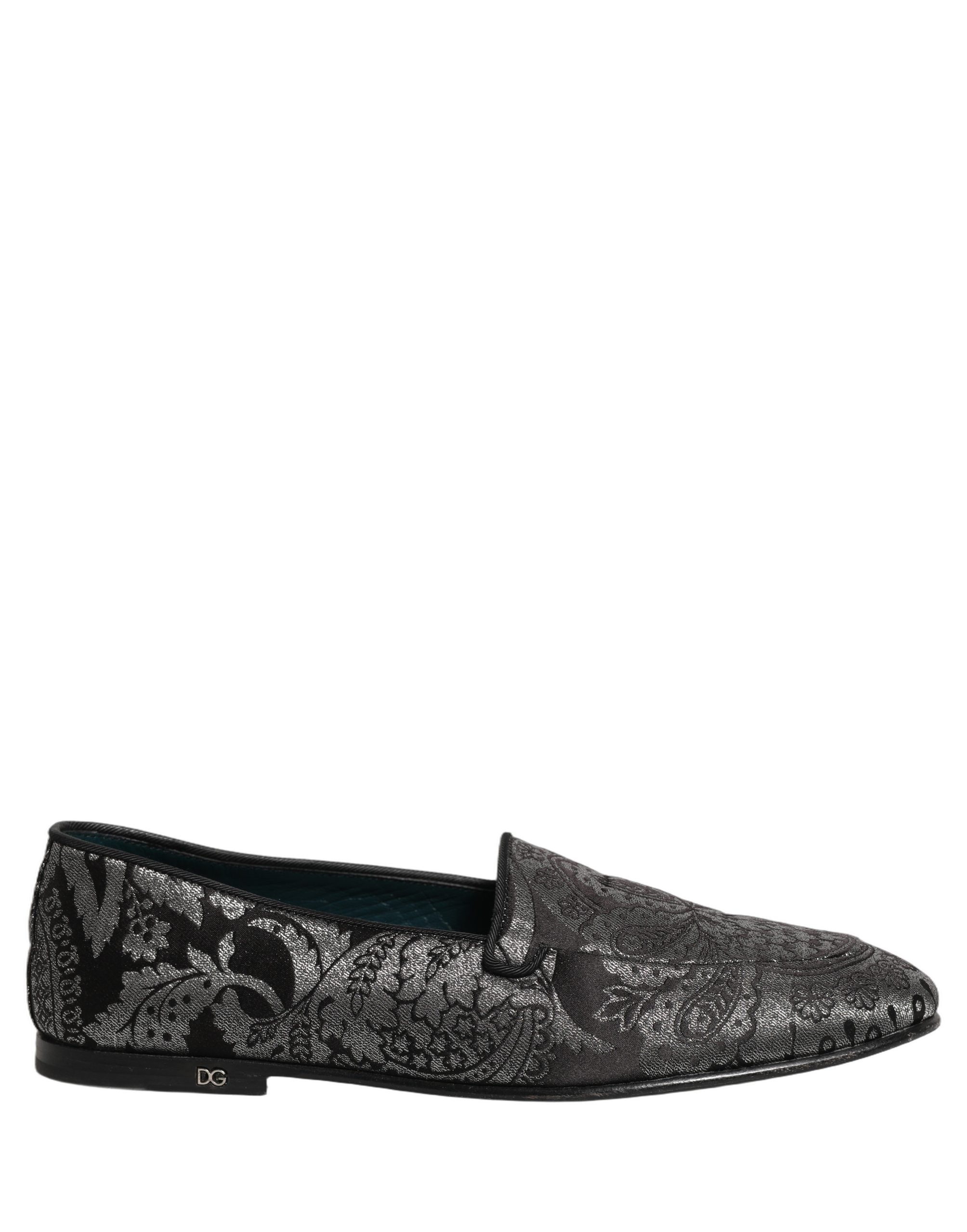 Chaussures mocassins en cuir argenté à jacquard de Dolce & Gabbana, slip-on élégants et sophistiqués pour homme.