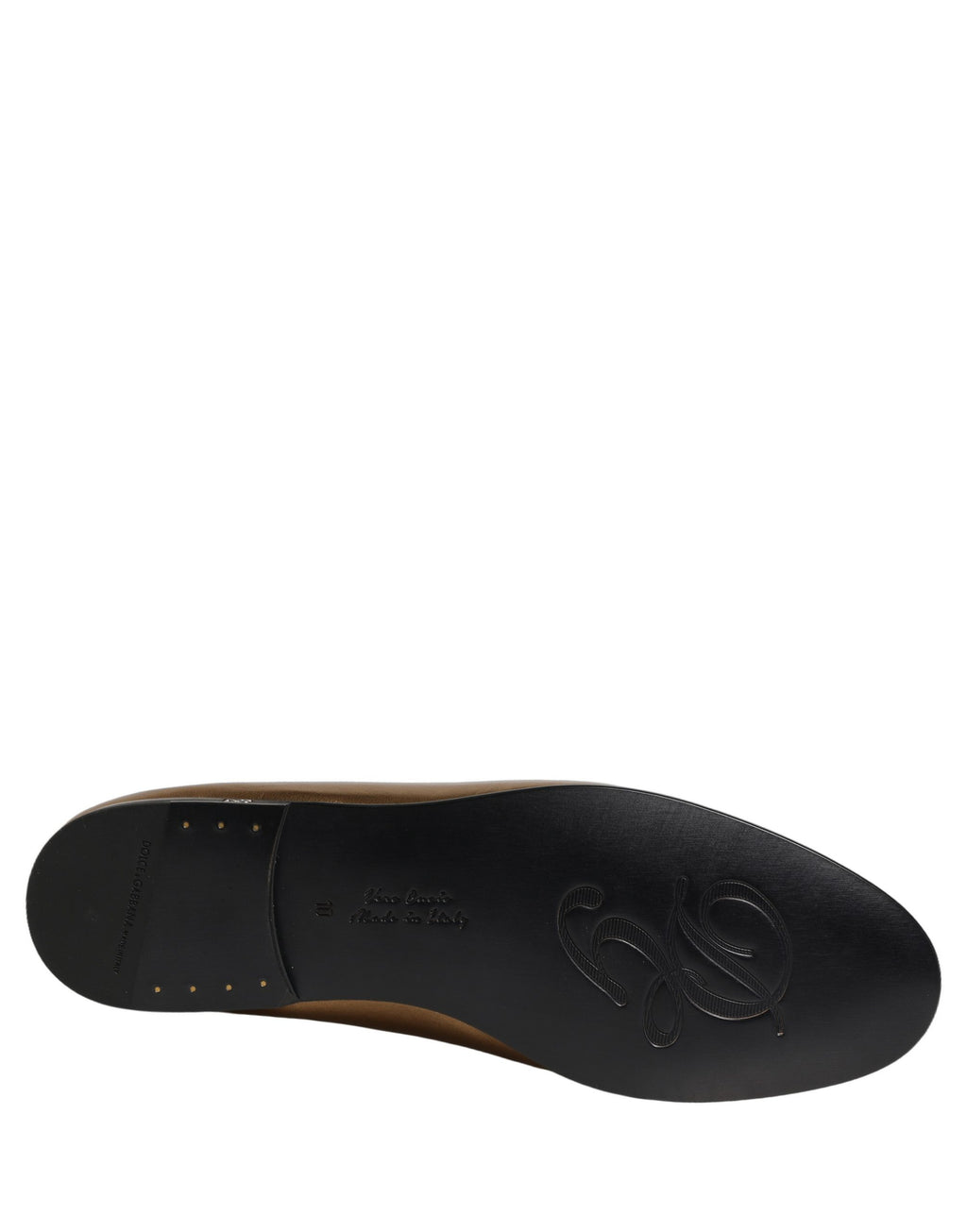 Chaussures mocassins slip-on en cuir doré Dolce & Gabbana avec logo DG pour homme, élégantes et modernes.