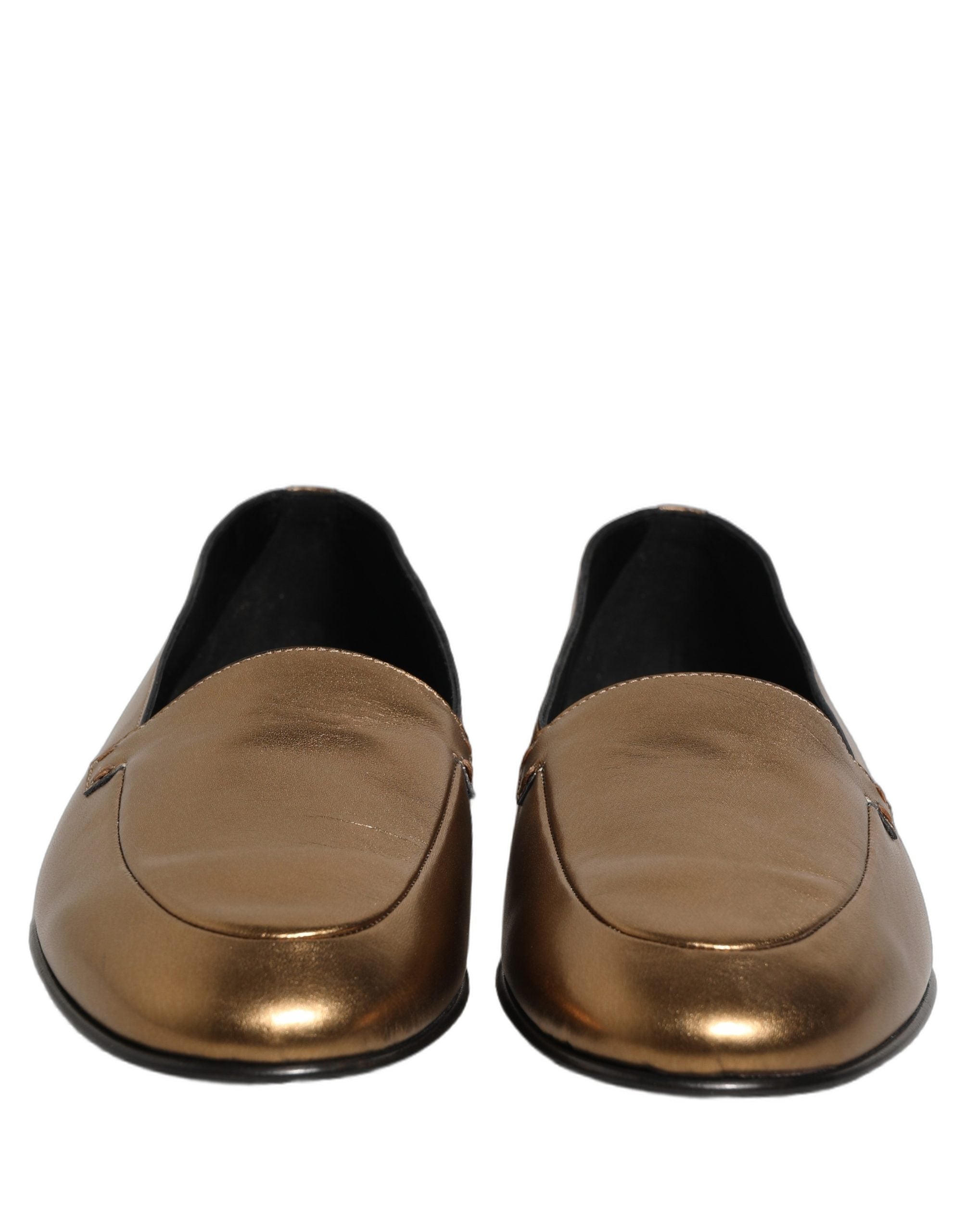 Chaussures mocassins en cuir doré Dolce & Gabbana avec logo DG, faciles à enfiler pour homme, style élégant.