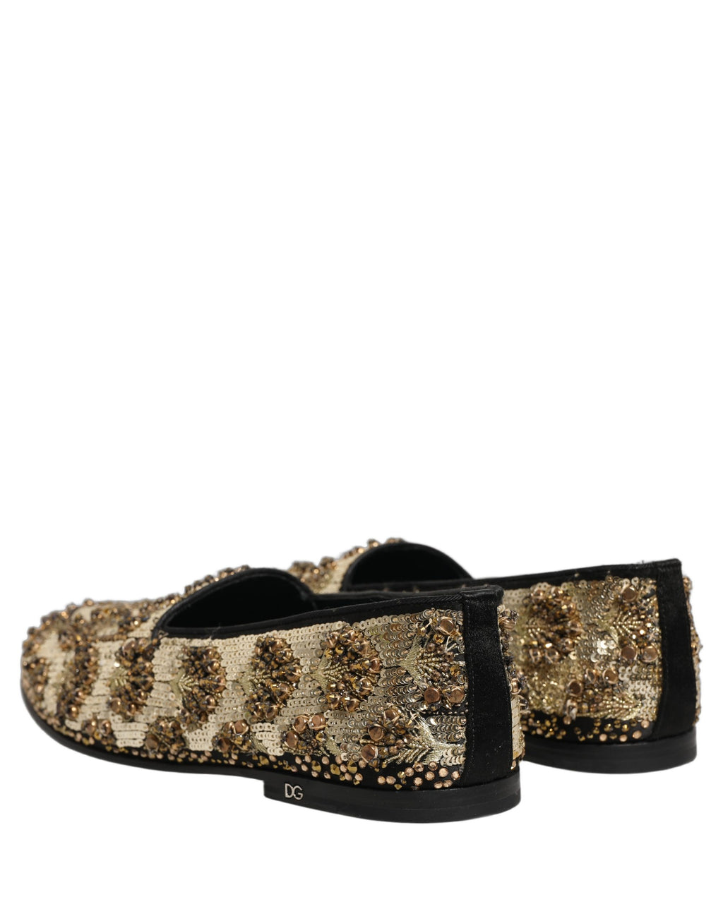 Chaussures Dolce & Gabbana pour dames, mocassins en sequins dorés ornés de détails brillants et élégants.
