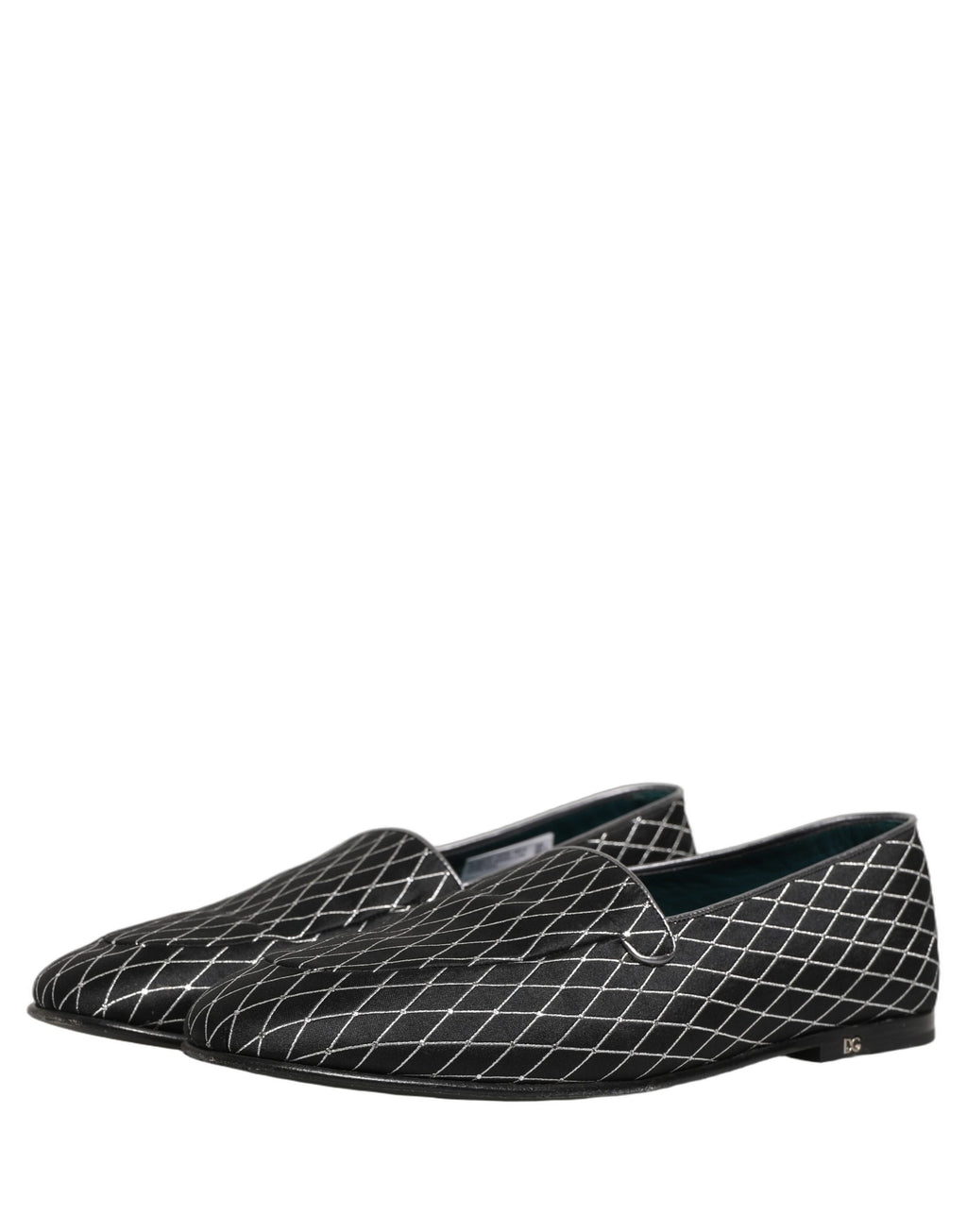 Chaussures loafers en velours noir Dolce & Gabbana avec broderie en forme de diamants, style élégant et sophistiqué.
