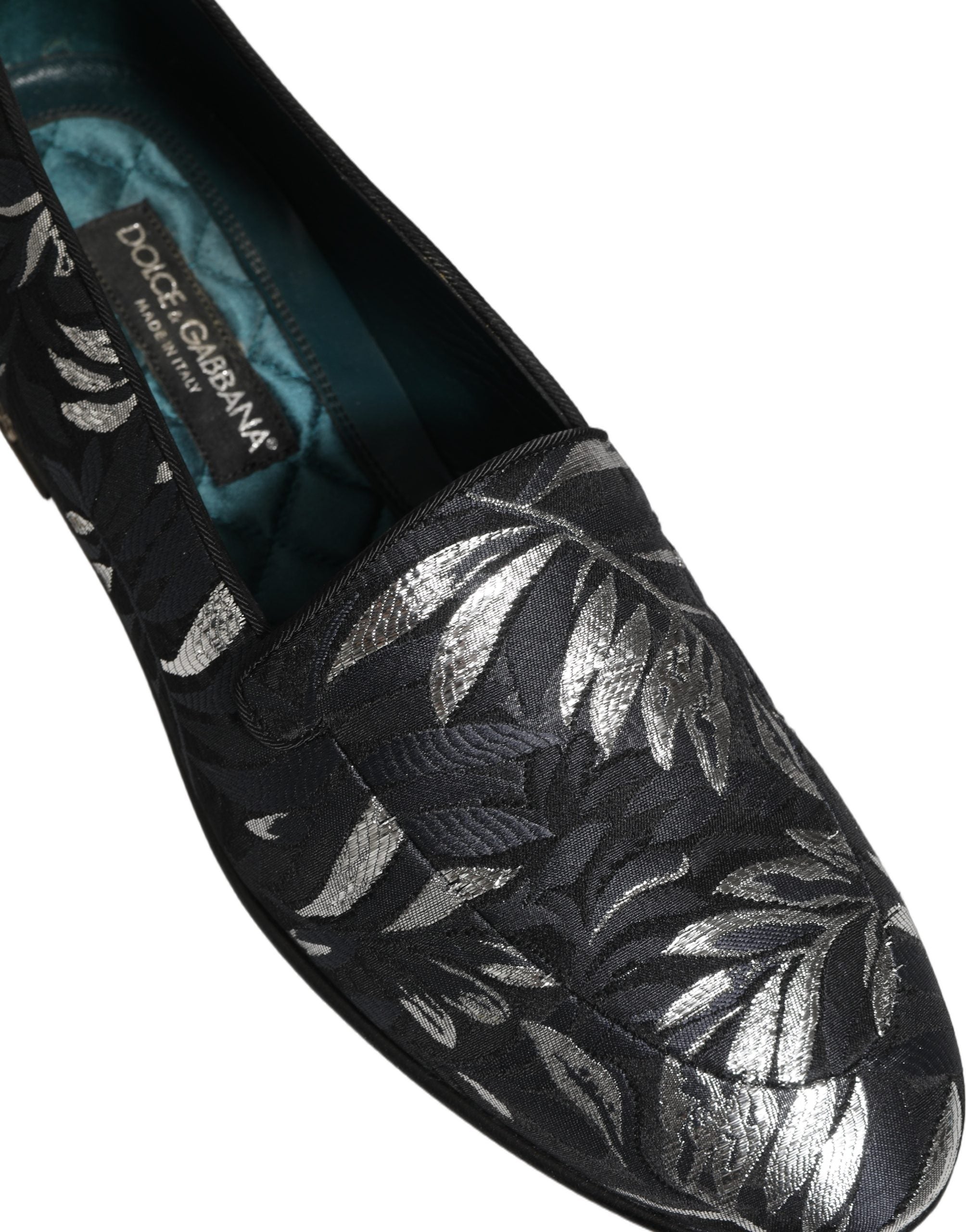 Chaussures mocassins Dolce & Gabbana pour homme avec broderie feuille noire, élégantes et sophistiquées.